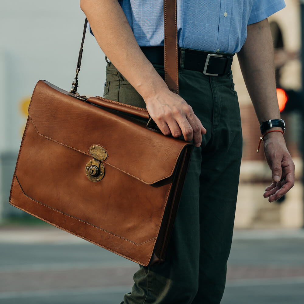 Premium Benjamin Leather Briefcase for Business Professionals - Genuine Leather Laptop Bag with Multiple Compartments - Perfect for Office, Travel & Executive Meetings