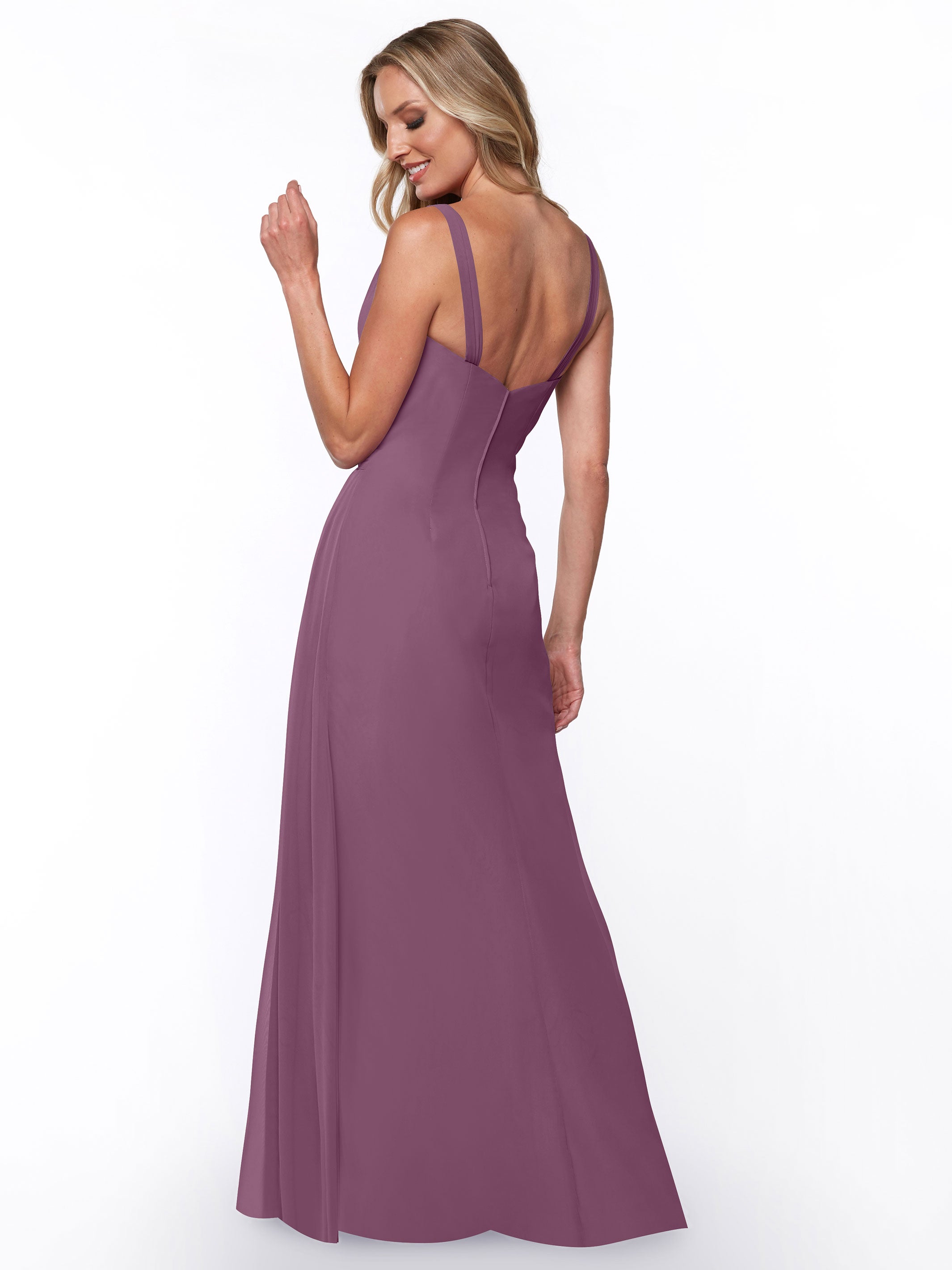 Elegant 80030 Chiffon Sheath Bridesmaid Dress with Ruching V-Neck Bodice - Perfect for Weddings, Formal Events & Special Occasions