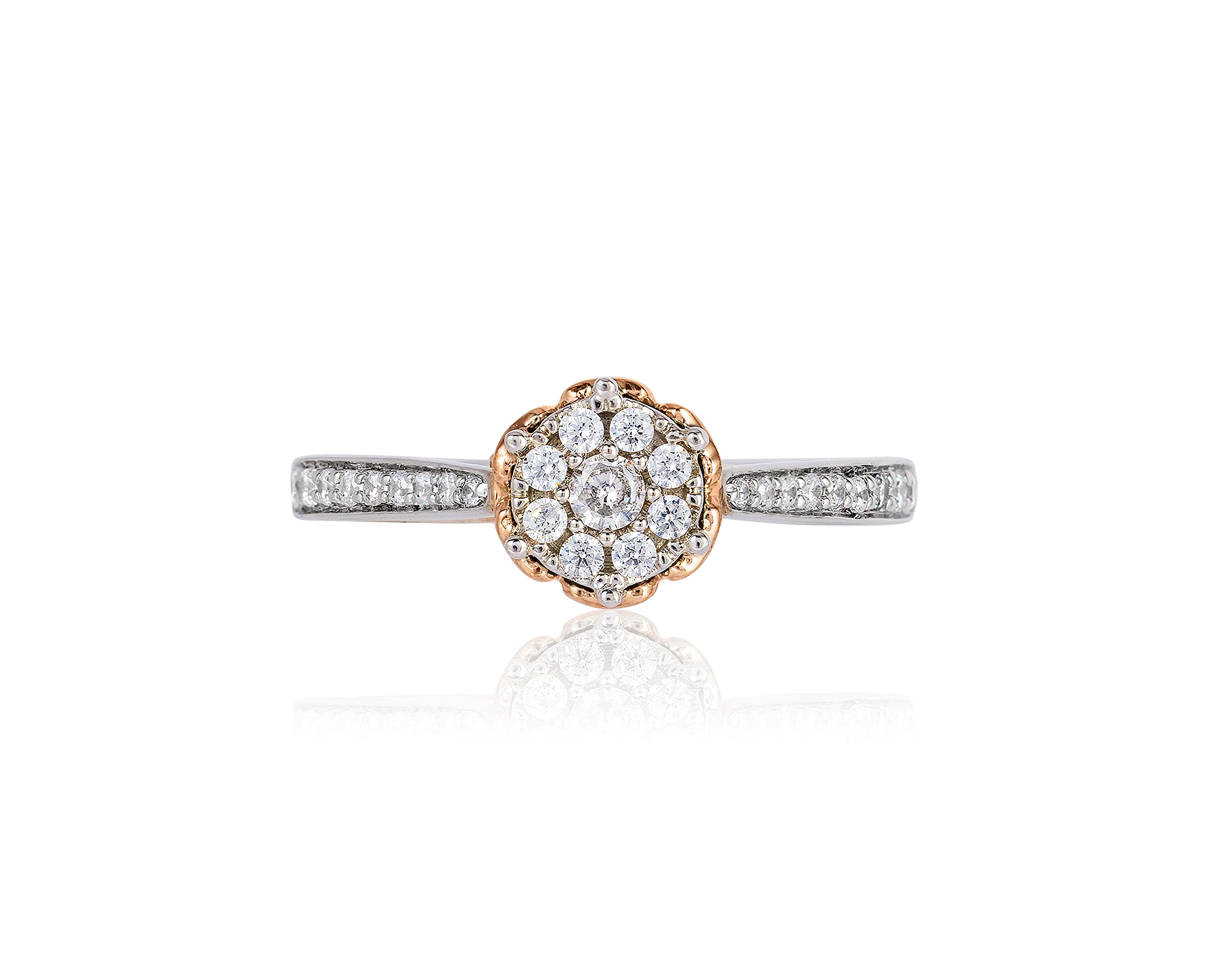 Jewelili Enchanted Disney Belle Rose 14K White Gold & Rose Gold 1/3 Cttw Diamond Bridal Ring - Perfect for Engagement, Wedding & Anniversary Gifts