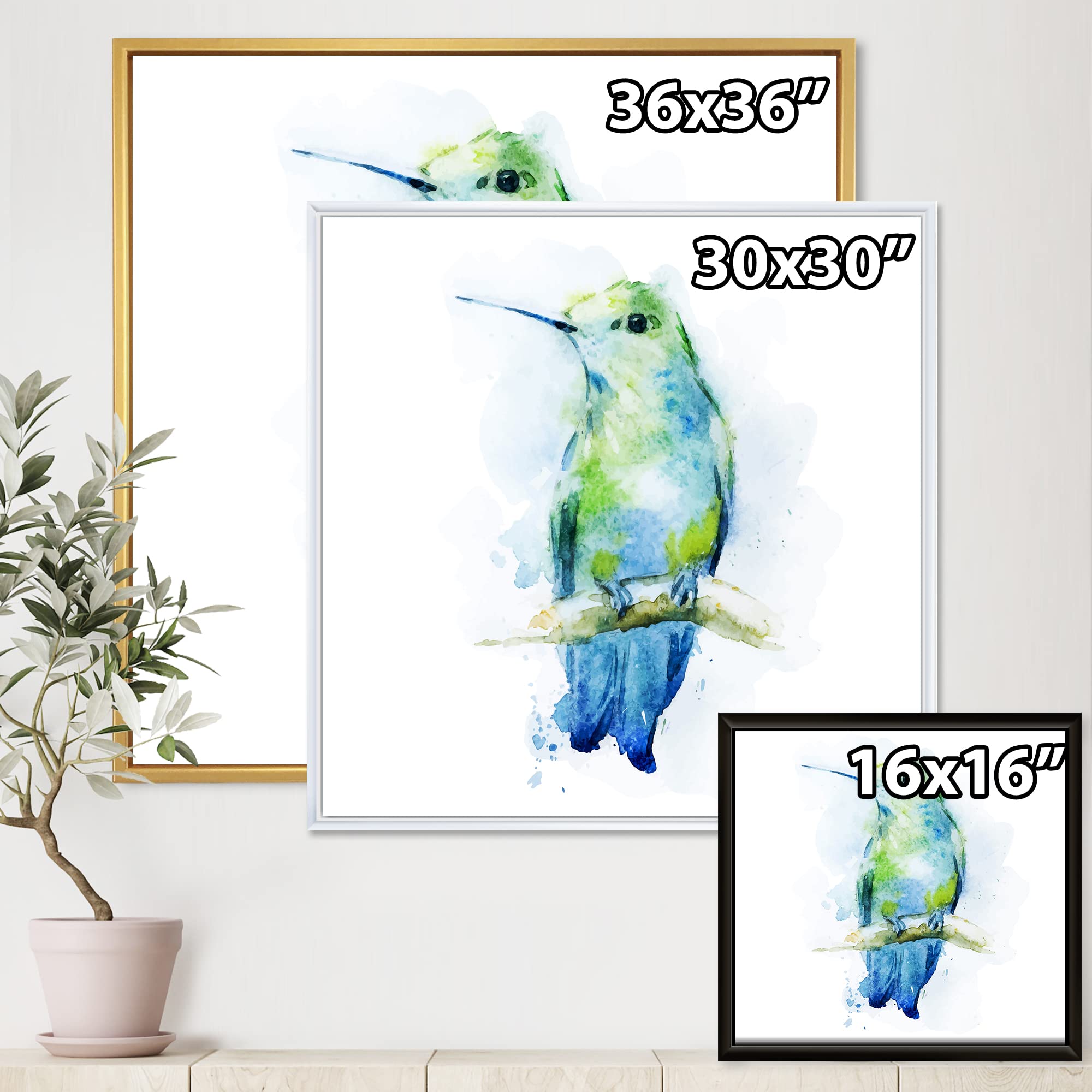 DesignQ Colibri Bird Framed Canvas Wall Art Print - Traditional Hummingbird Painting for Home & Office Decor | Perfect for Living Room, Bedroom, or Gift