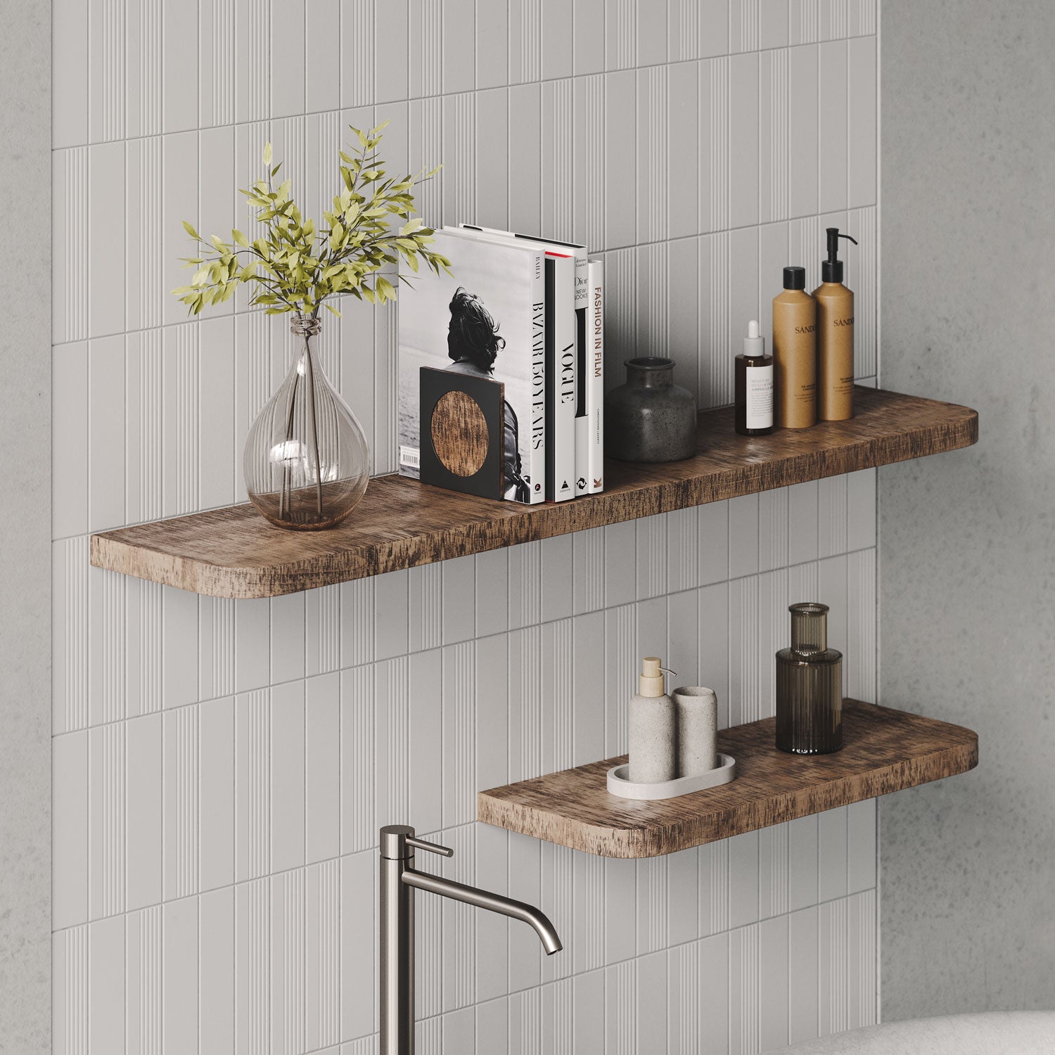 Aksel RADius Nutmeg Rustic Floating Shelf - Handmade Wooden Wall Shelf for Living Room, Kitchen, Bathroom Decor - Perfect for Displaying Books, Plants, and Home Accessories