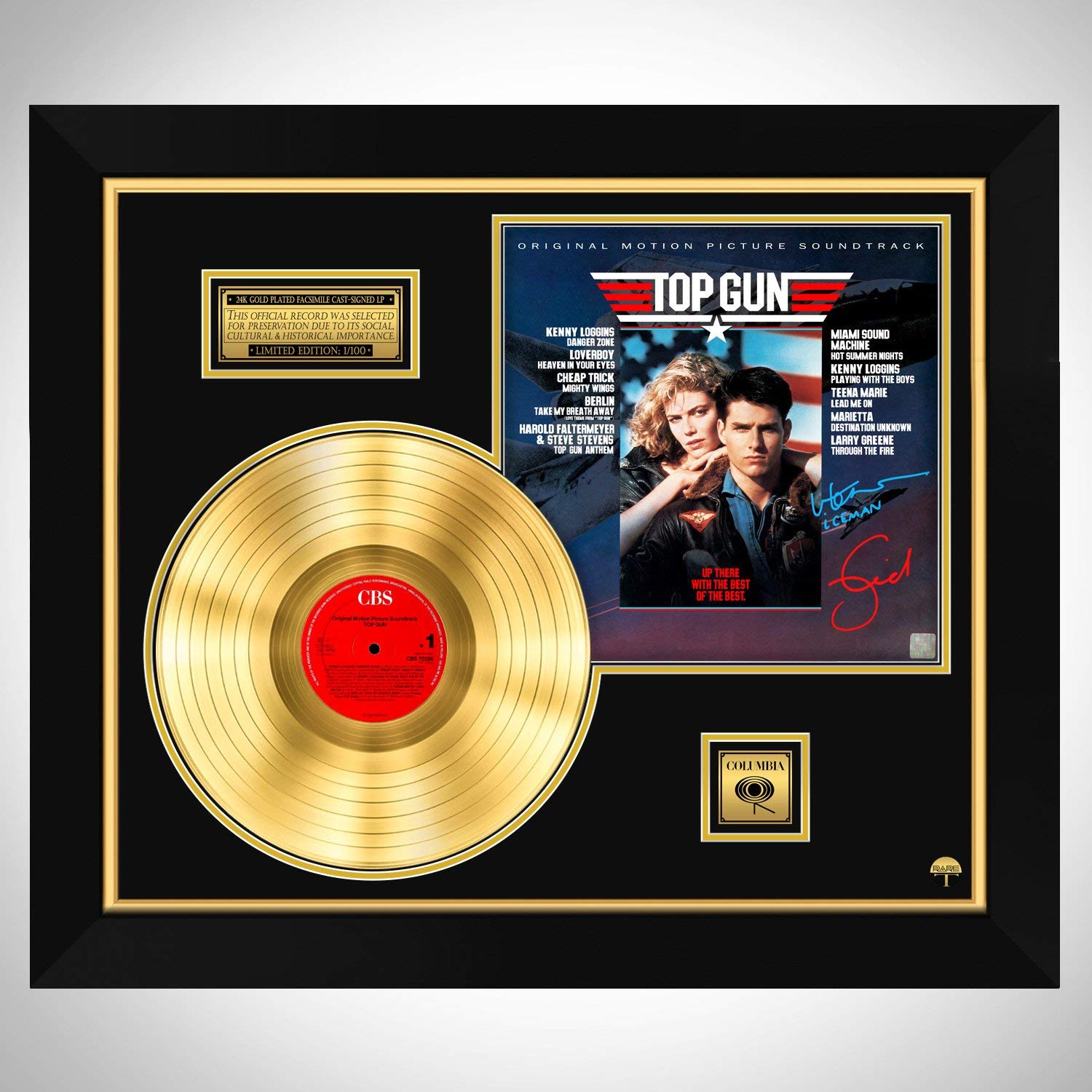 Top Gun Limited Signature Edition Gold LP Vinyl Record - Studio Licensed Collector's Item with Custom Display Frame - Perfect for Movie Memorabilia Collections & Home Theater Decor