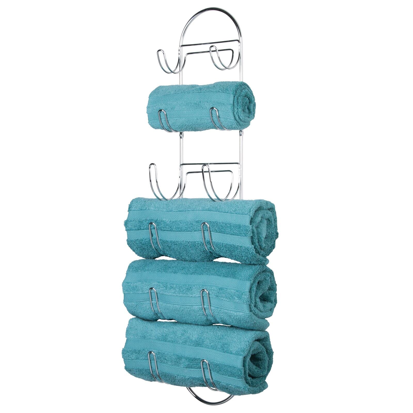 Premium Chrome Steel Wall Mount Towel Rack with 6 Compartments - Space Saving Bathroom Organizer for Towels, Washcloths & Toiletries - Perfect for Small Bathrooms, Powder Rooms & Laundry Areas