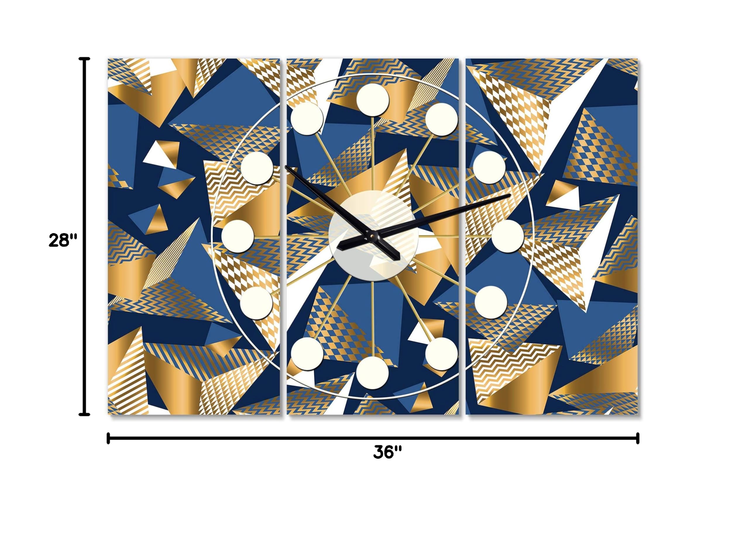 Designart Gold and Blue Cubes Mid-Century Modern 3 Panel Wall Clock - Metal Wall Art Decor for Living Room, Bedroom, Office | Stylish Home Decoration & Unique Gift Idea