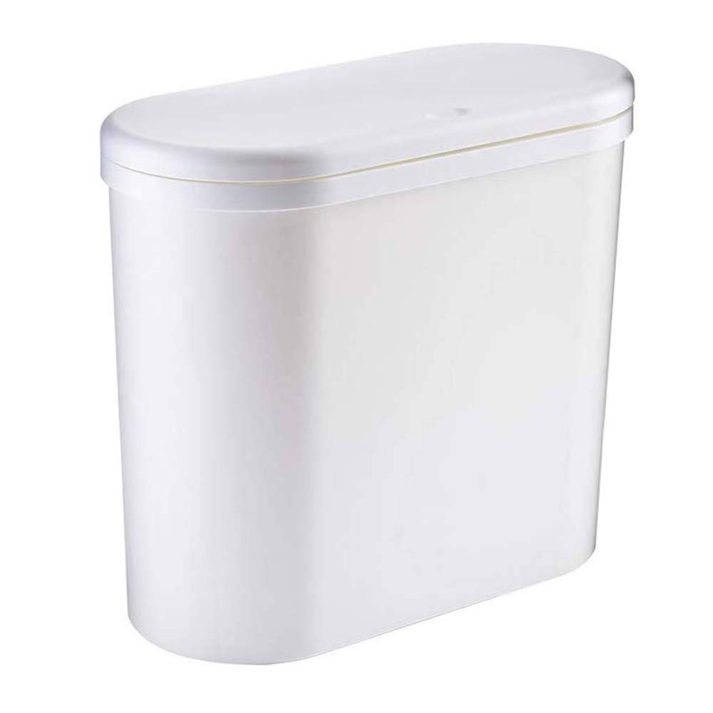 10L Slim Oval Trash Can with Press-Type Lid - Narrow Waste Basket for Kitchen, Bathroom & Office - Space-Saving Pop-Up Garbage Bin with Clamshell Cover (White) | Perfect for Small Spaces, Under Sink & Tight Corners