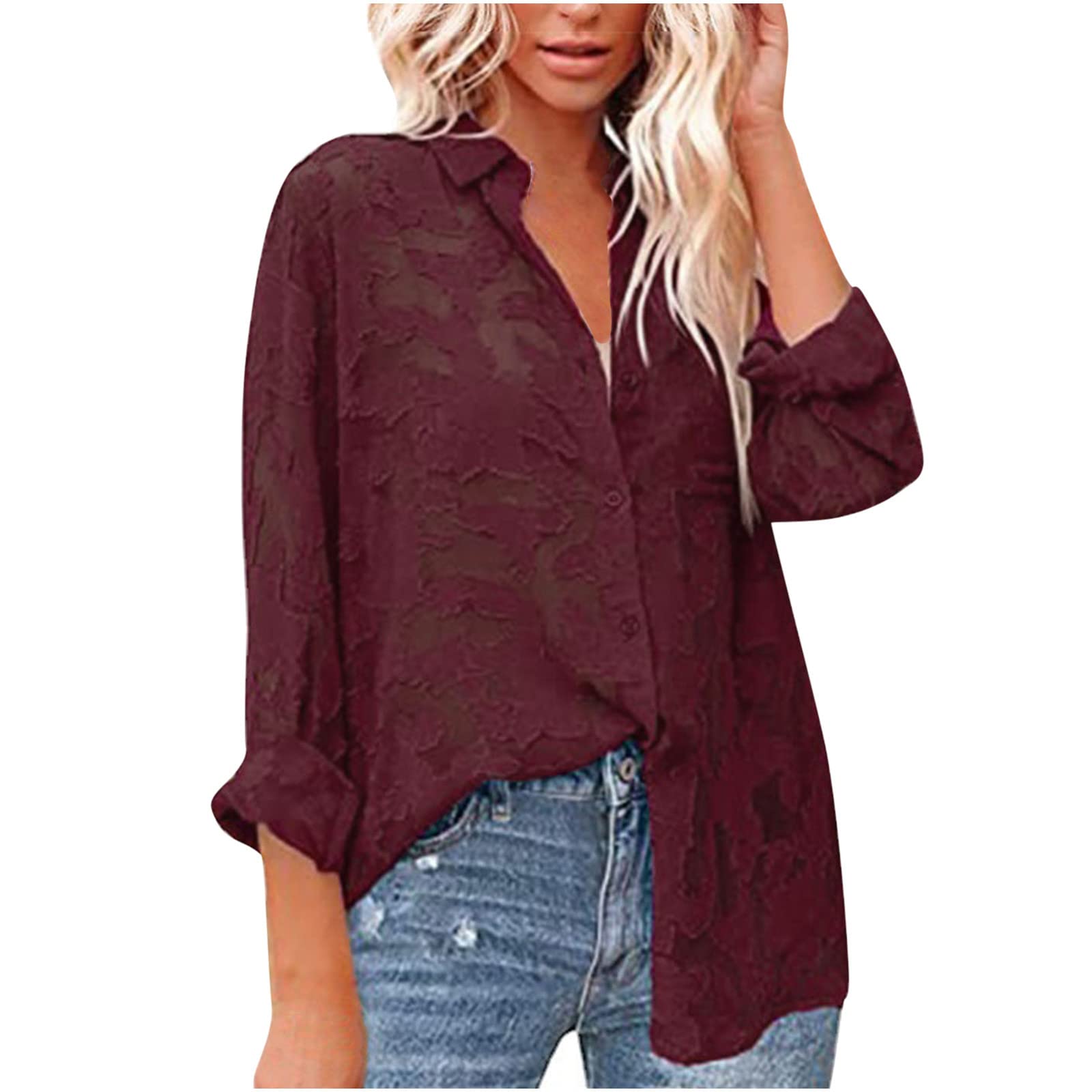 Bohemian Tops for Women, Long Sleeve Solid Blouse Loose Summer Tunic Shirt with Lapel - Perfect for Casual Outings, Beach Cover-ups & Boho Fashion Styles