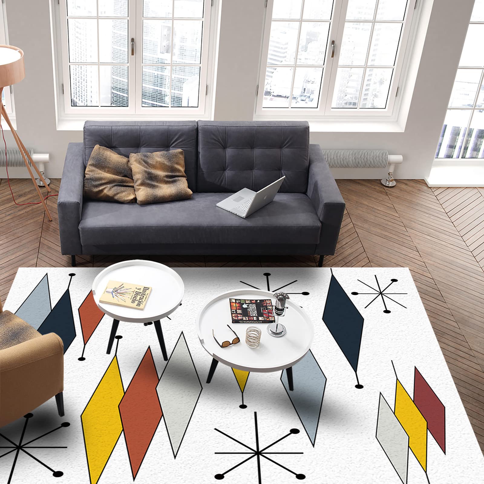 Soft Vintage Mid Century Geometric Area Rug 5' x 8' - Non-Slip Comfy Floor Carpet for Living Room, Bedroom, Dining Room - Home Decor Mat Perfect for Boho, Farmhouse & Modern Interior Design Styles