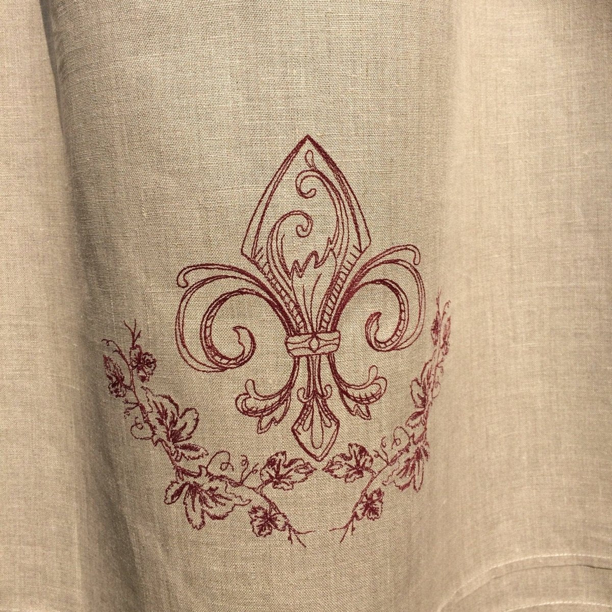 Chelsea Wine Fleur de Lis Linen Window Curtains - Elegant French-Inspired Linen Drapes for Living Room & Bedroom - Light Filtering & Privacy Sheer Curtain Panels