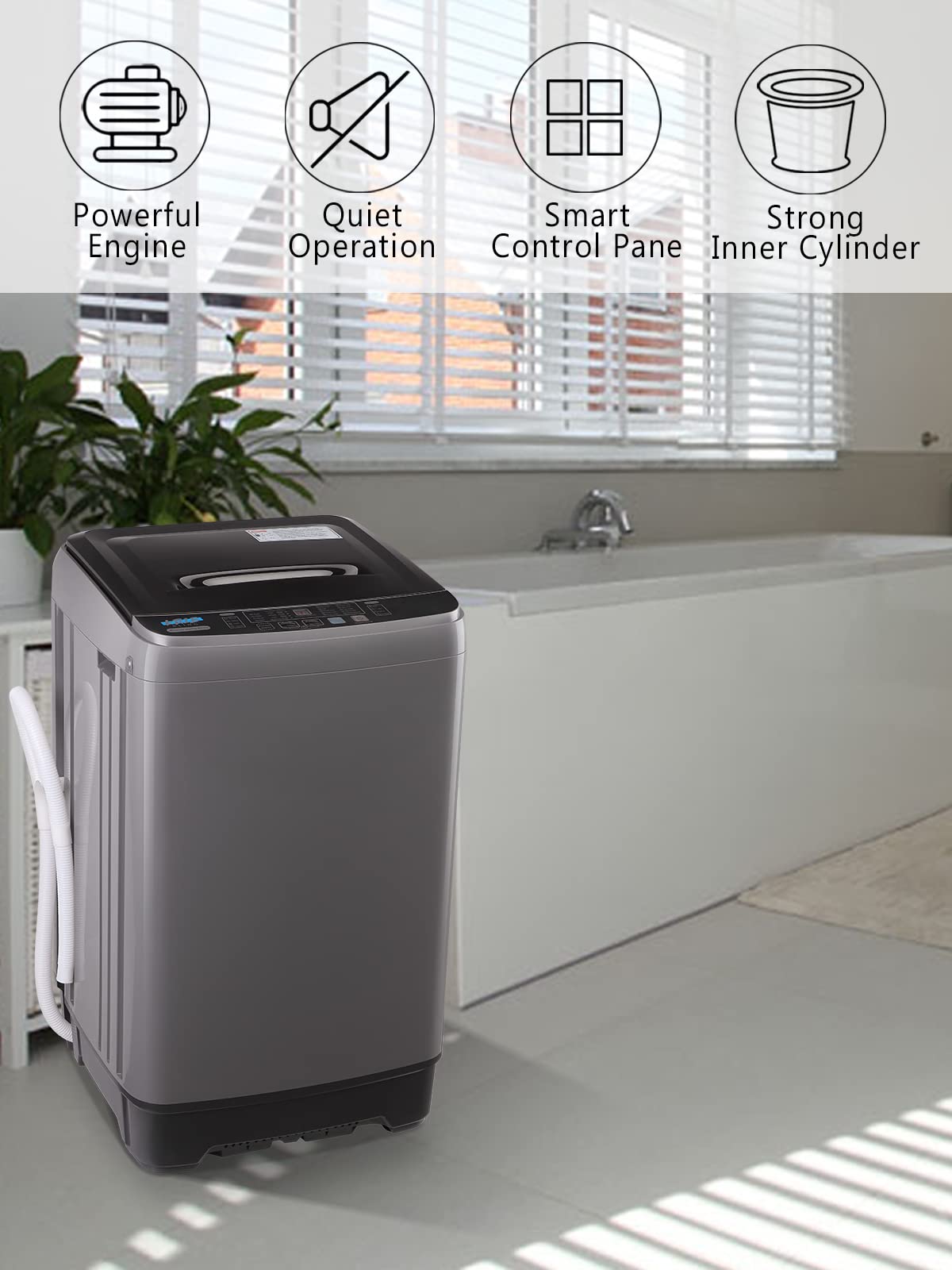 Full-Automatic Compact Washing Machine with Drain Pump - 17.7 lbs Capacity, 10 Wash Programs & 8 Water Levels - Perfect for Apartments, Dorms, RVs, Camping & Small Spaces - Energy Efficient Portable Washer (Grey)