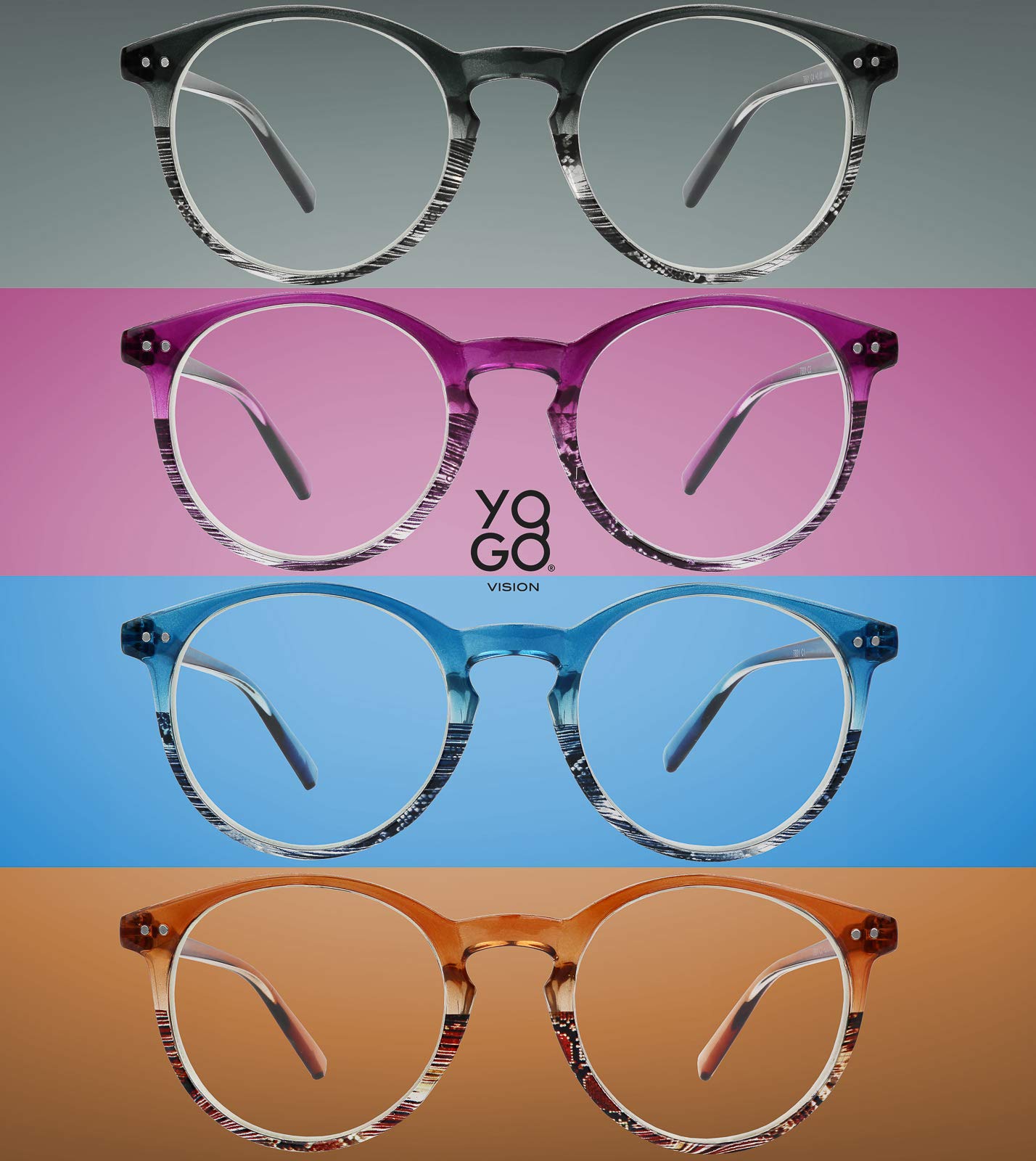Blue Light Blocking Reading Glasses for Women & Men - Yogo Vision Round Readers for Computer Work, Reading & Screen Time Protection