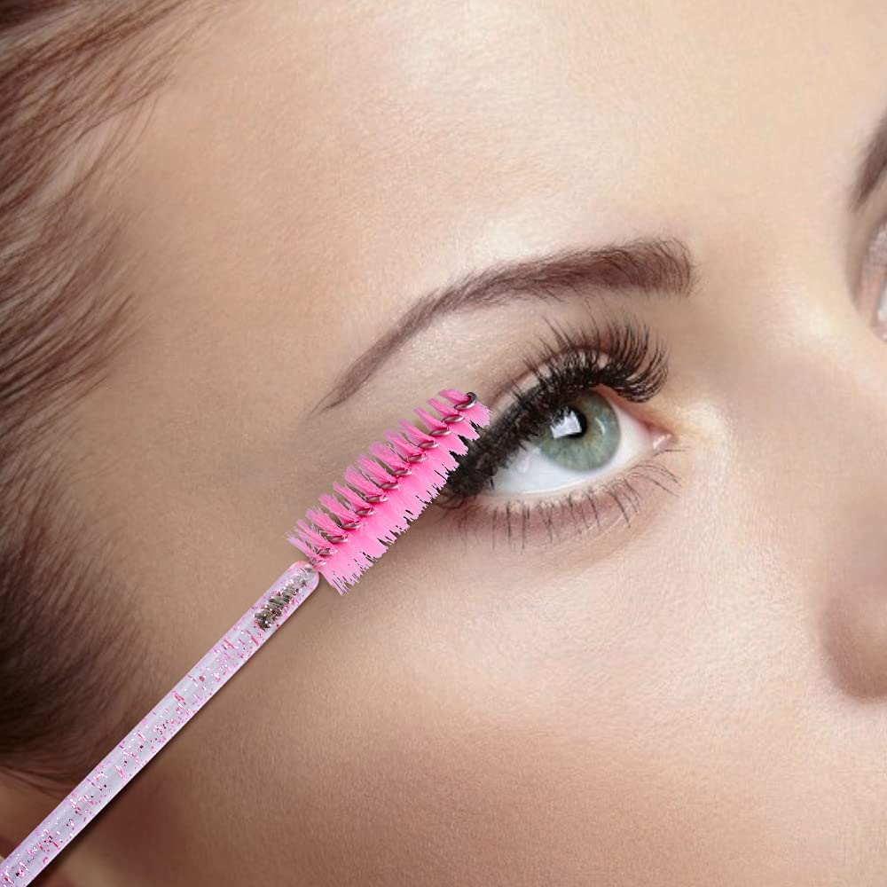 VOIISH Glitter Eyelash Brush Mascara Wands Set (Pack of 50) - Professional Eyelash Curling Comb, Makeup Brushes & Eyebrow Spoolers for Stunning Eye Makeup - Perfect for Salon, Home Use & Travel