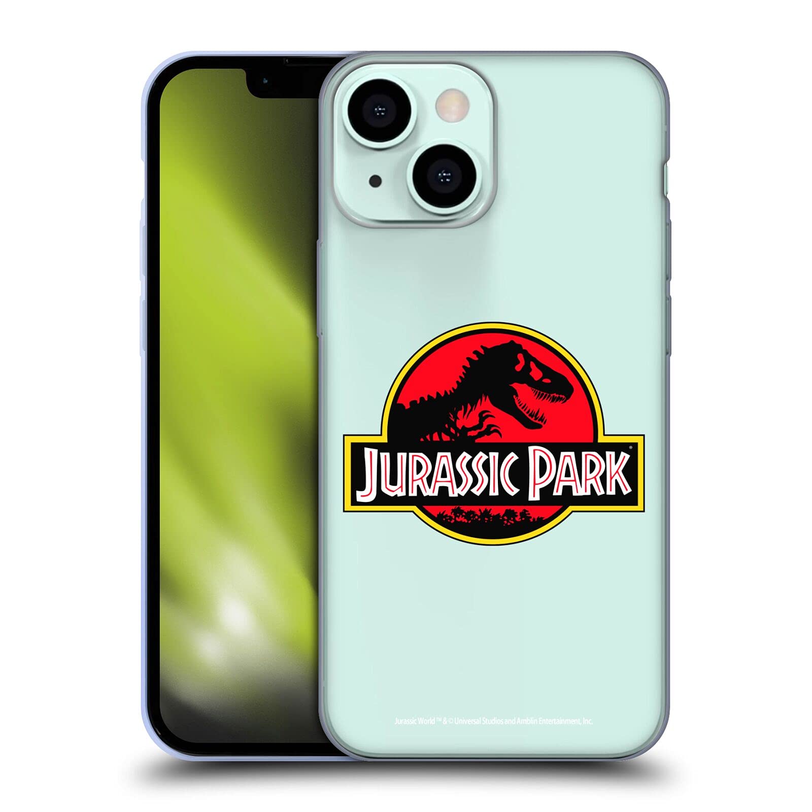 Officially Licensed Jurassic Park Logo Soft Gel Case for Apple iPhone 13 Mini - Durable Protective Phone Cover with Stylish Design, Perfect for Movie Fans and Everyday Use