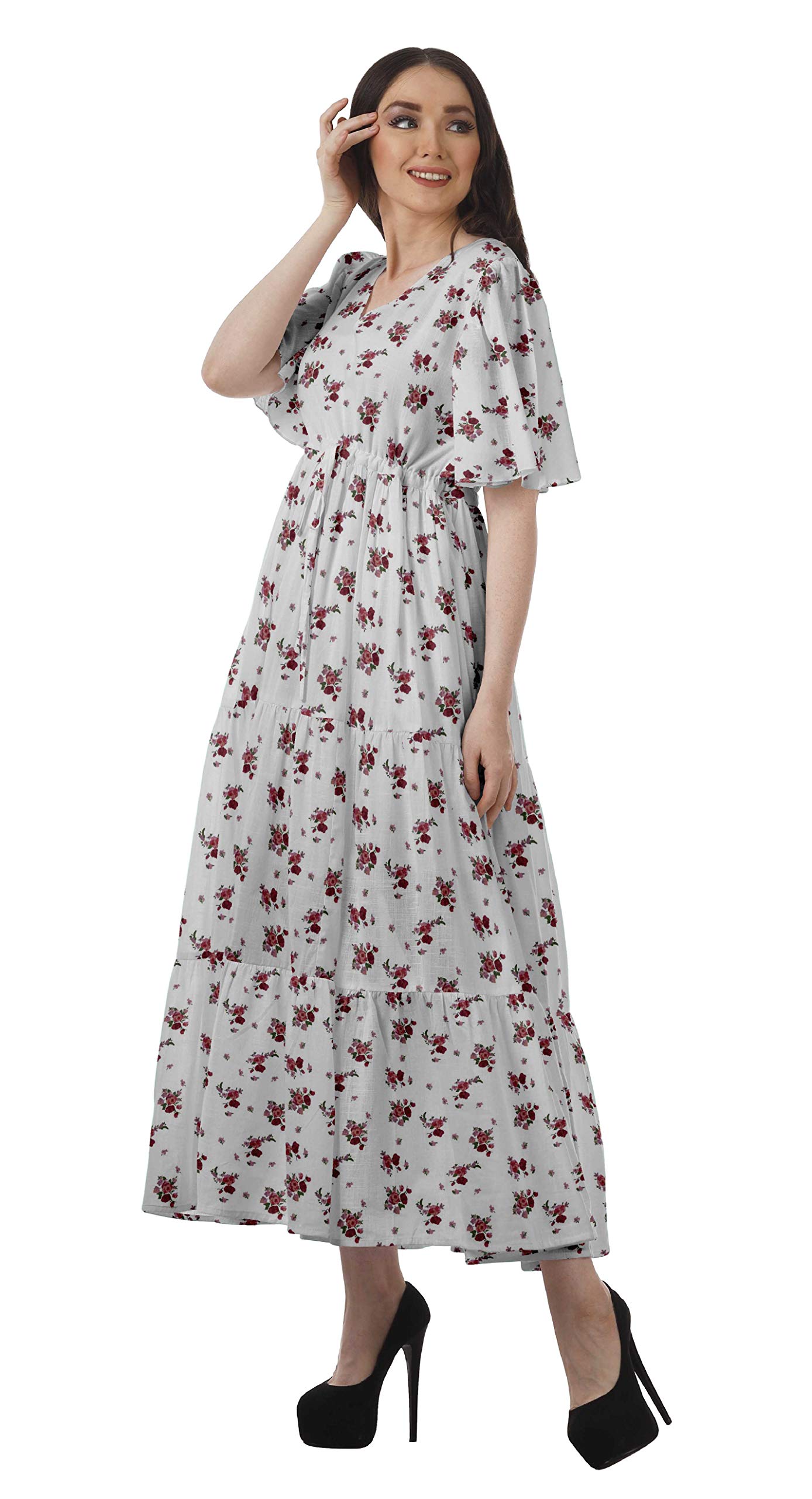 **Moomaya Floral Print Summer Dress for Women - Short Sleeve Party & Casual Sundress - Perfect for Beach Vacations, Brunch Dates & Outdoor Events**