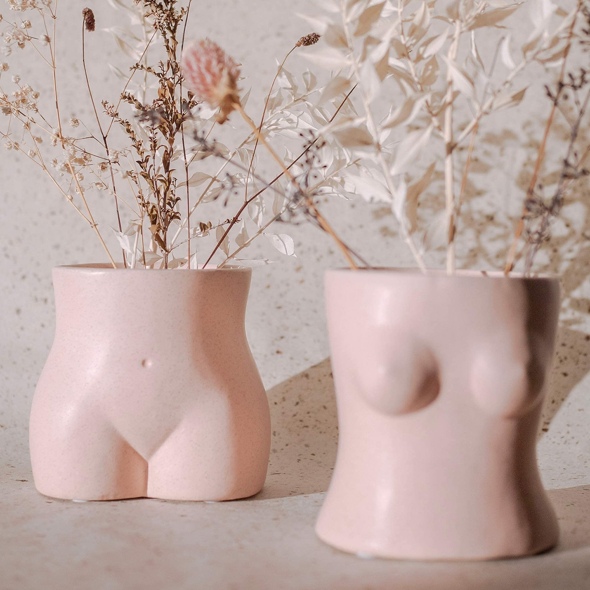 Ceramic Female Body Vase - Speckled Matte Pink Butt & Boob Planter with Drainage Hole | Cute Cheeky Flower Pot for Succulents, Small Plants & Home Decor | Perfect Boho Chic Room Decor for Bedroom, Office & Gift Ideas