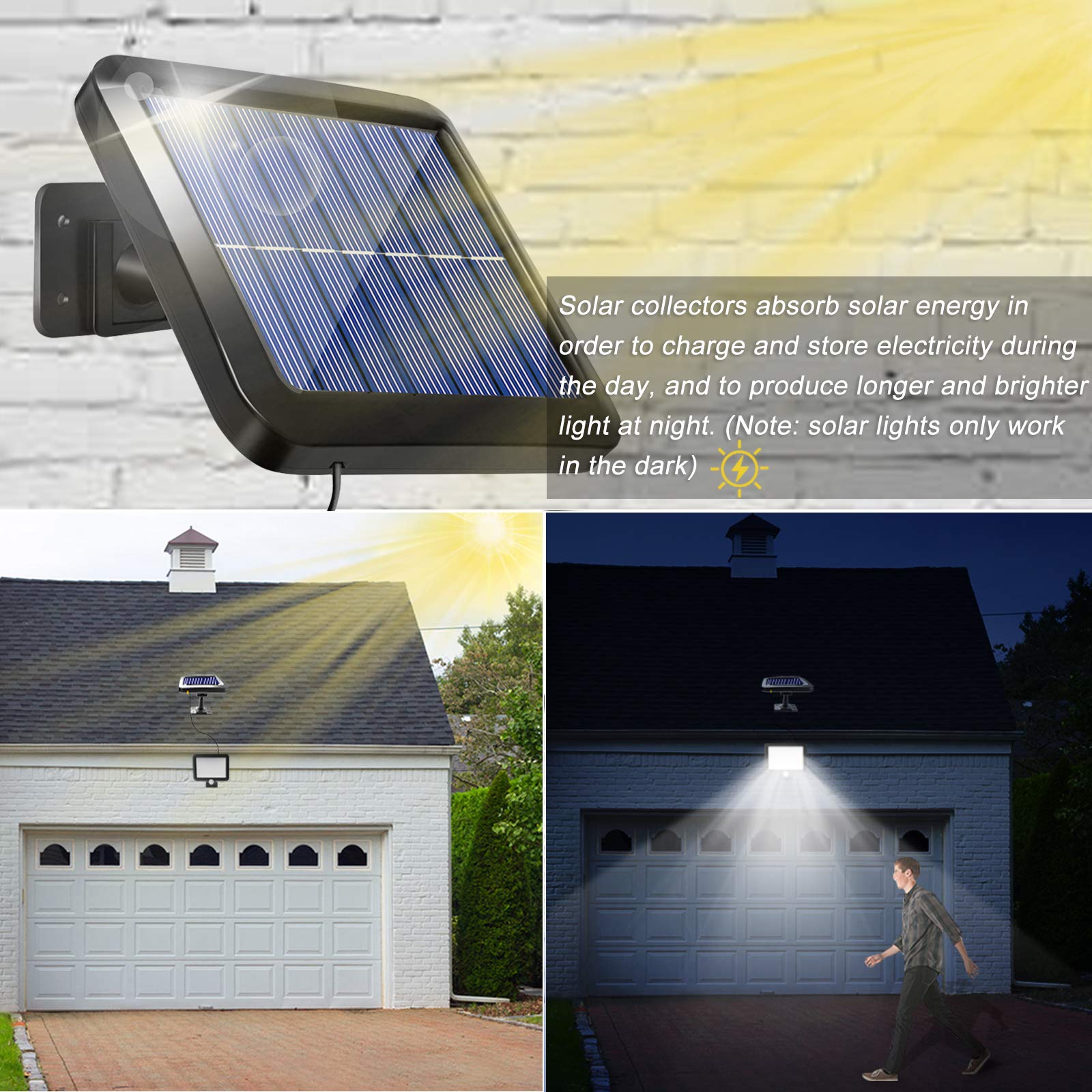 Shuniu 56 LED Solar Wall Lights Outdoor with Motion Sensor - Ultra Bright IP65 Waterproof Separable Solar Security Light (16.4ft Cord) for Patio, Yard, Deck, Garage, Driveway, Porch, Fence - Perfect for Nighttime Safety & Landscape Lighting