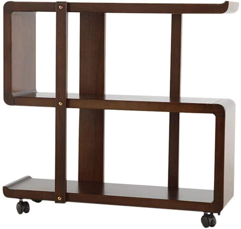 4-Tier Solid Wood Rolling Kitchen Cart - Mobile Serving Trolley for Wine, Tea & Storage - Black/Brown Movable Shelf for Dining Room, Bar & Pantry Organization