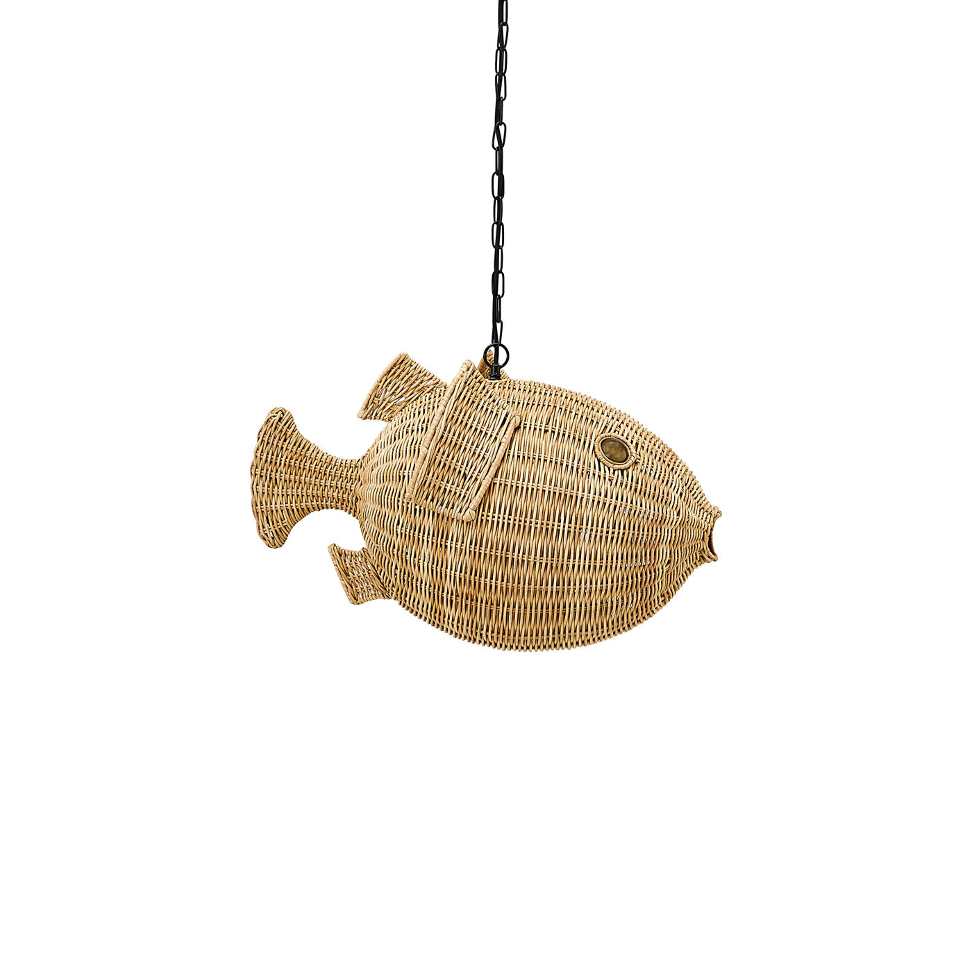 Handwoven Wicker Blowfish Small Pendant Light - Natural Rattan Hanging Decor for Beach House, Boho Bedroom, or Coastal Living Room