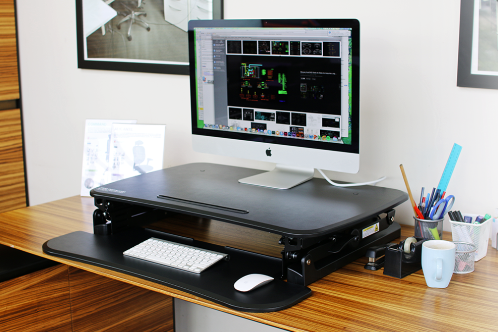 Ergonomic ARISE DESKALATOR Standing Desk Converter with Free Anti-Fatigue Mat - Adjustable Height Riser for Home & Office Workspace - Perfect for Computer, Laptop & Monitor Setup
