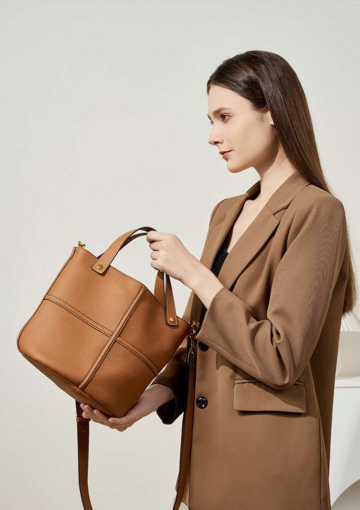 Stylish Leather Bucket Bag for Women - Fashionable Crossbody Shoulder Handbag - Perfect for Work, Travel & Everyday Use