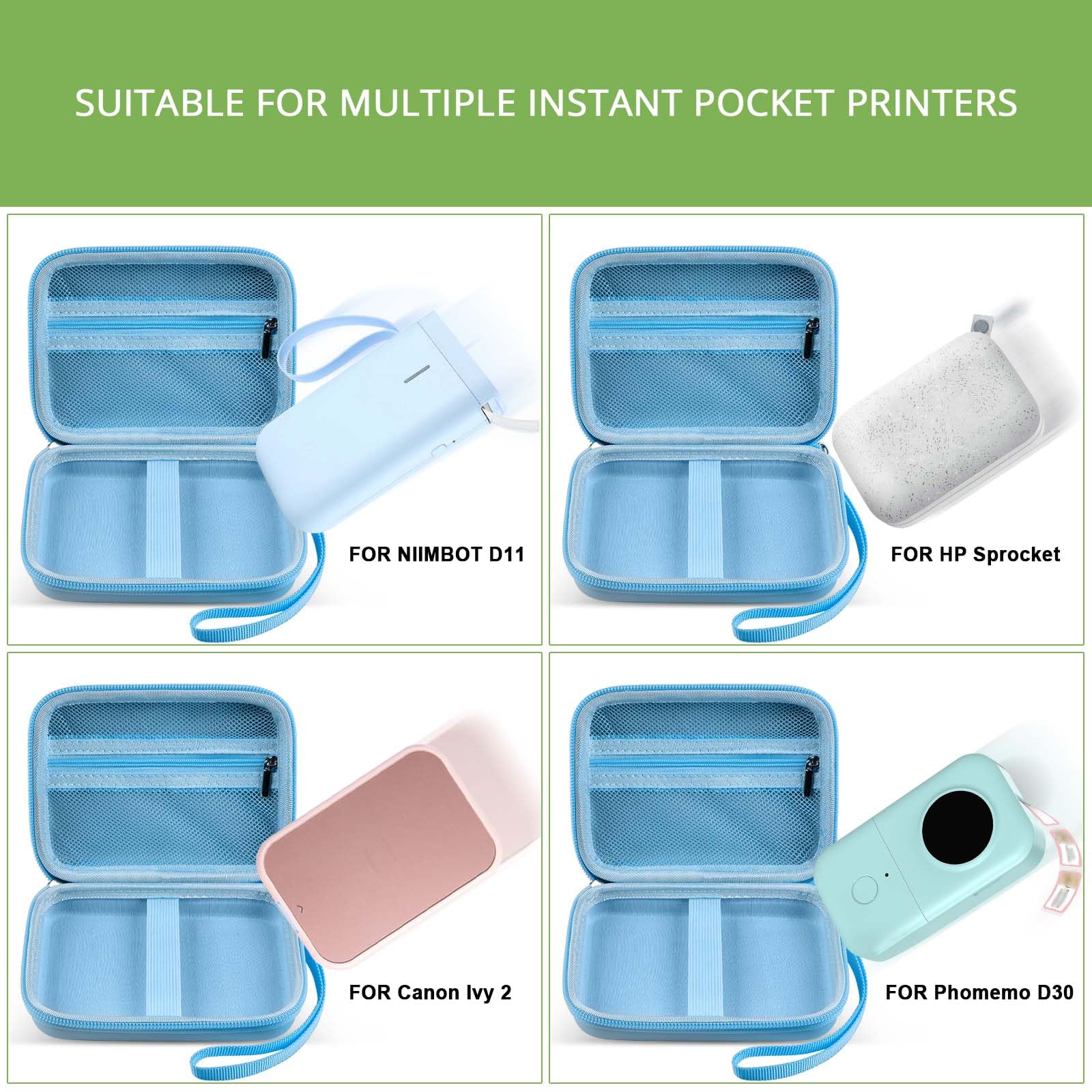 NIIMBOT D11 Label Maker Printer Case & Phomemo D30 Storage Bag - Compatible with Canon Ivy 1/2, HP Sprocket Mini Photo Printer - Label Paper Accessories Holder Box - Perfect for Office, Home & Travel Organization