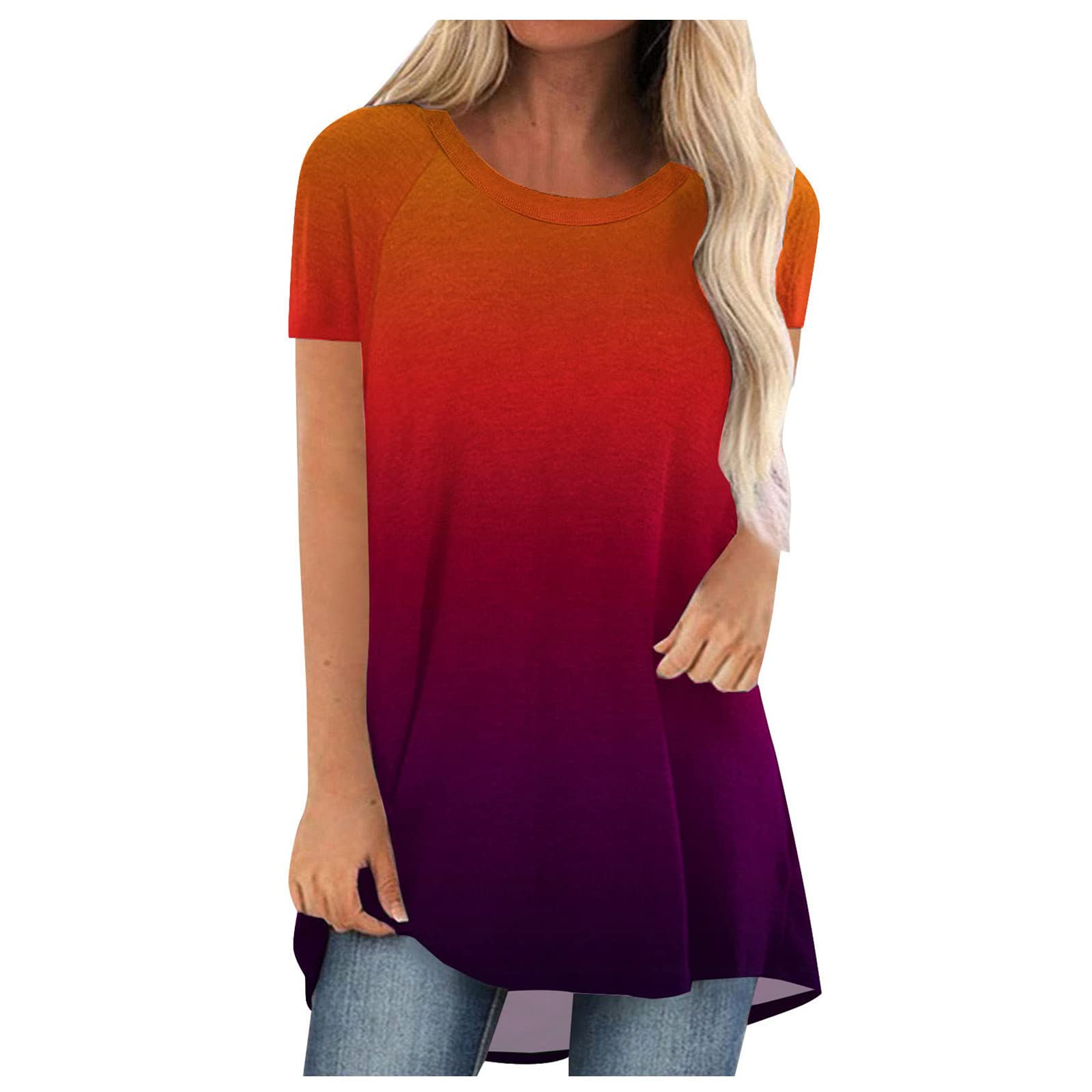 AZISEN Women's Summer Tops - Short Sleeve Crew Neck Loose Blouse with Novelty Print | Lightweight & Breathable Tunic for Casual Wear, Workout, Holiday & Going Out | Perfect for Beach, Vacation, Office & Daily Fashion
