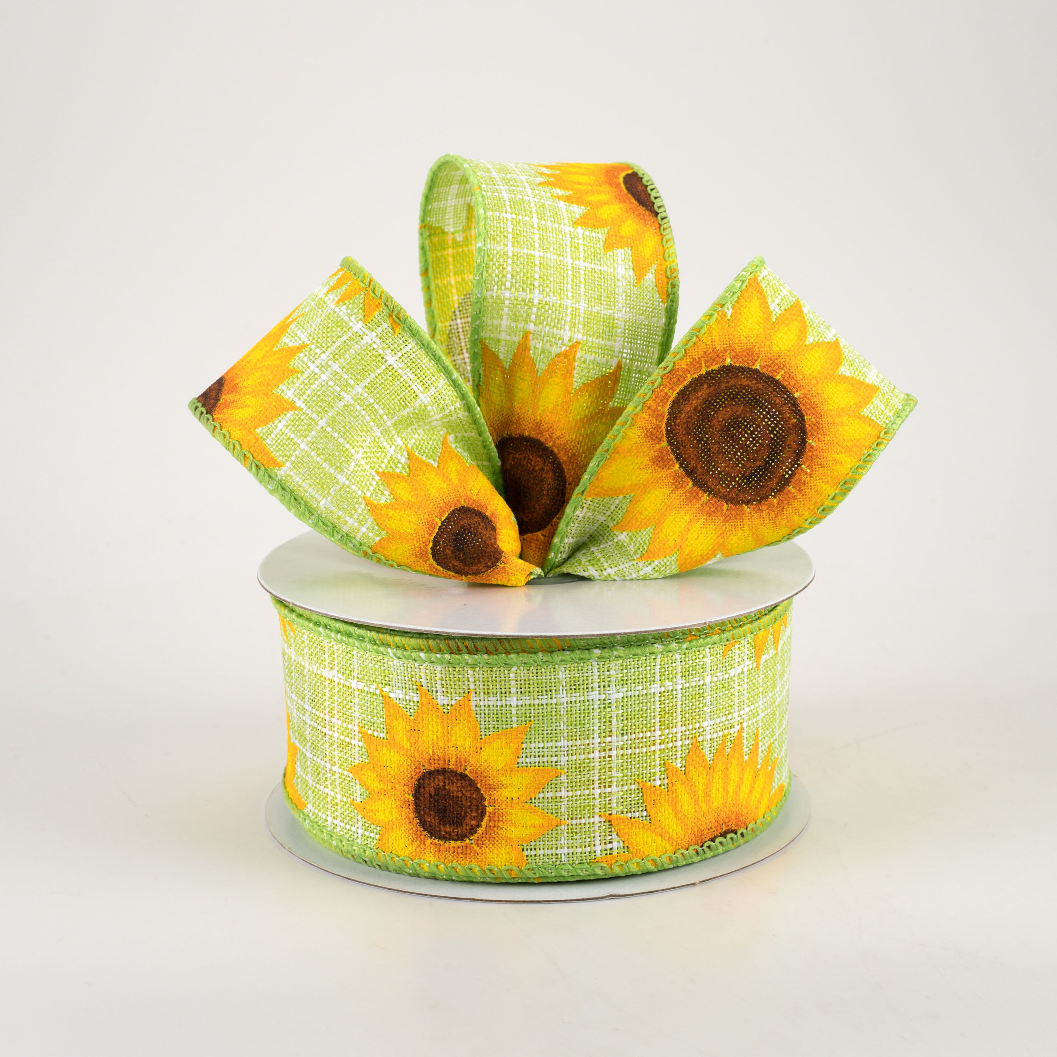 1.5 Inch Linen Sunflower Ribbon - Lime Green (10 Yards) for DIY Crafts, Gift Wrapping, and Home Decor