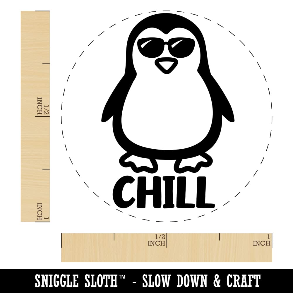 Penguin Chill Self-Inking Rubber Stamp - 1 Inch Medium Red Ink Stamper for Crafting, Planners, Scrapbooking & DIY Projects - Perfect for Journals, Cards, Gift Wrapping & Office Use