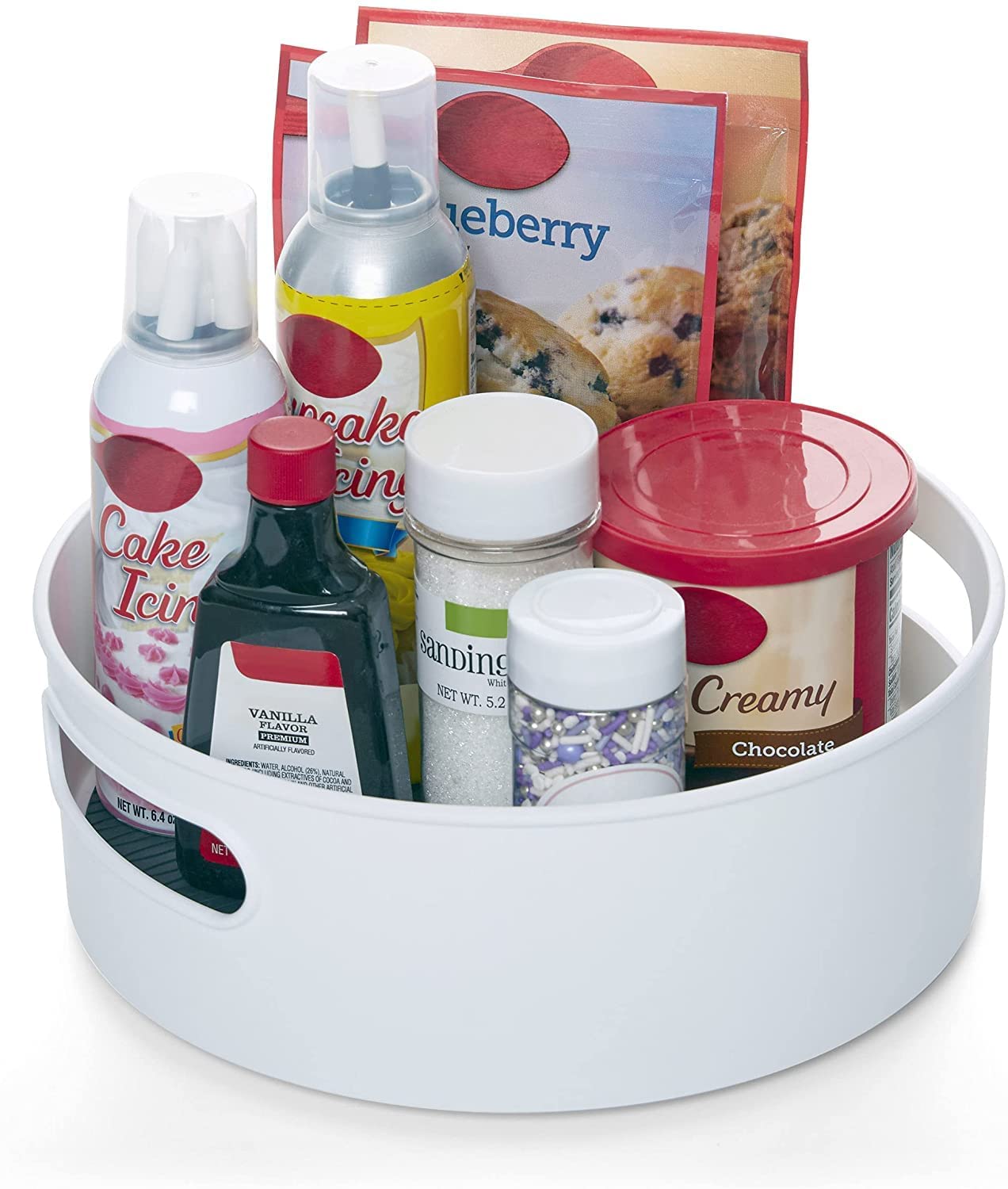 360° Rotating Kitchen Organizer Tray - COZORIN Lazy Susan Spice Rack for Cabinet Storage | Multi-Purpose Revolving Tray for Spices, Cosmetics & Kitchen Essentials | Perfect for Pantry, Countertop & Bathroom Organization (White)