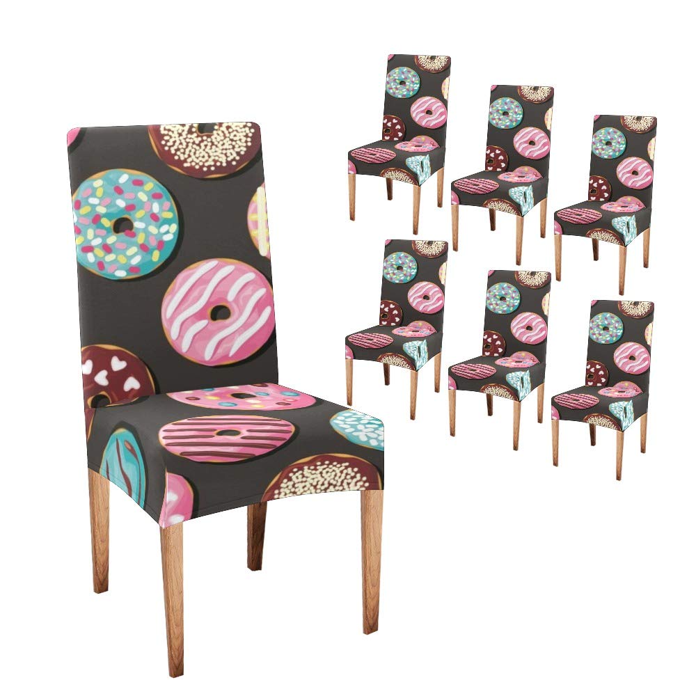 Stylish CUXWEOT Dining Chair Covers - Set of 6 Seamless Donut Pattern Slipcovers in Pink, Blue & Mint | Perfect for Home Decor, Parties & Restaurant Seating