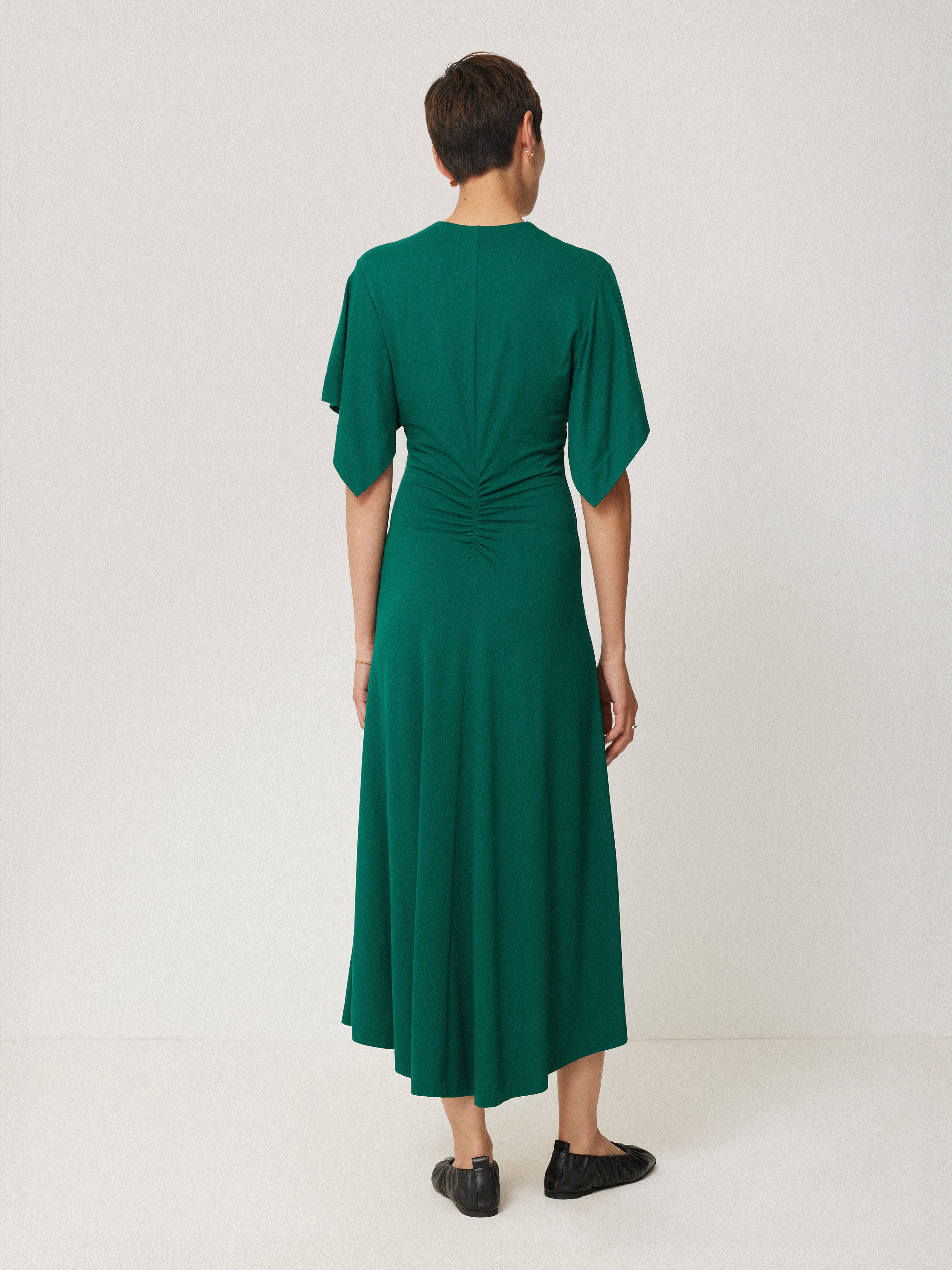Elegant Green Crepe Flutter Sleeve Dress for Women - Perfect for Summer Parties, Weddings & Date Nights