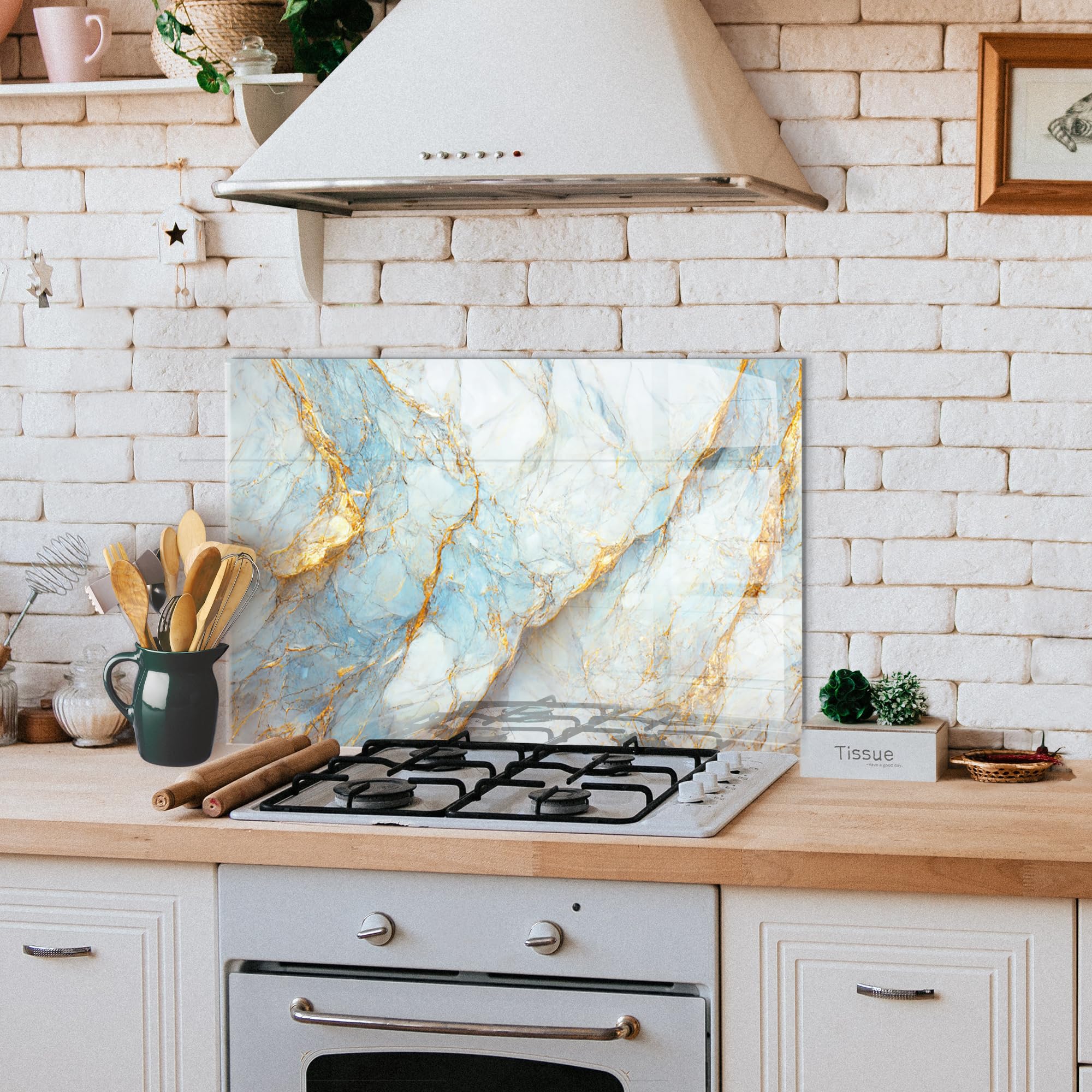 Premium Tempered Glass Kitchen Backsplash - 39x27 Inch Heat-Resistant Stove Splash Guard, Wall Decor & Cutting Board | Durable Splashback for Sink & Cooking Area | Easy-to-Clean Home Kitchen Upgrade