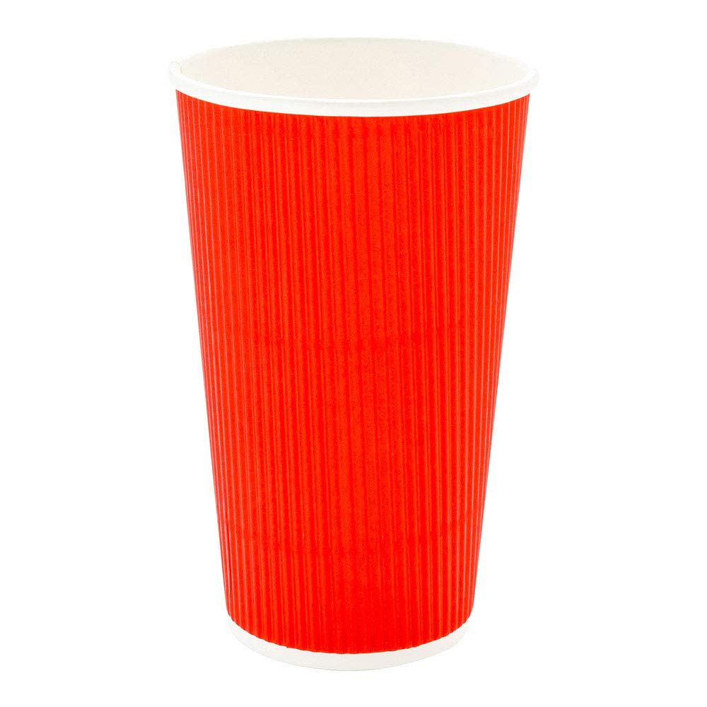 500 Pack 16oz Disposable Coffee Cups with Ripple Wall Design - Insulated Red Paper Hot Cups for Coffee, Tea & Hot Beverages (Lids Sold Separately) - Perfect for Cafes, Offices, Catering & Takeout Services