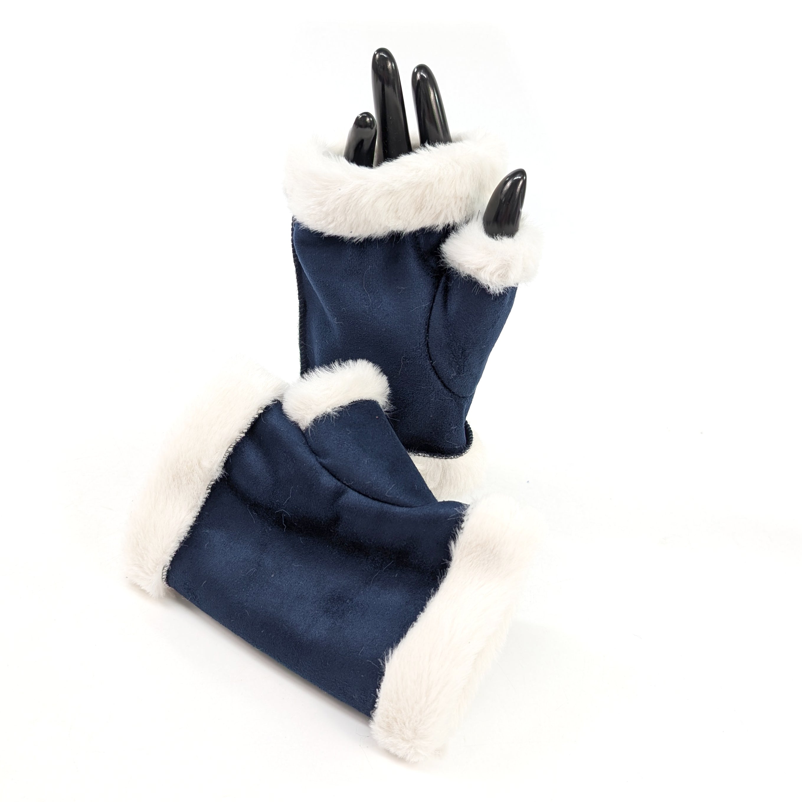 Sheepskin Fingerless Gloves for Women & Men - Soft Warm Winter Gloves, Navy Blue - Perfect for Driving, Typing & Outdoor Activities