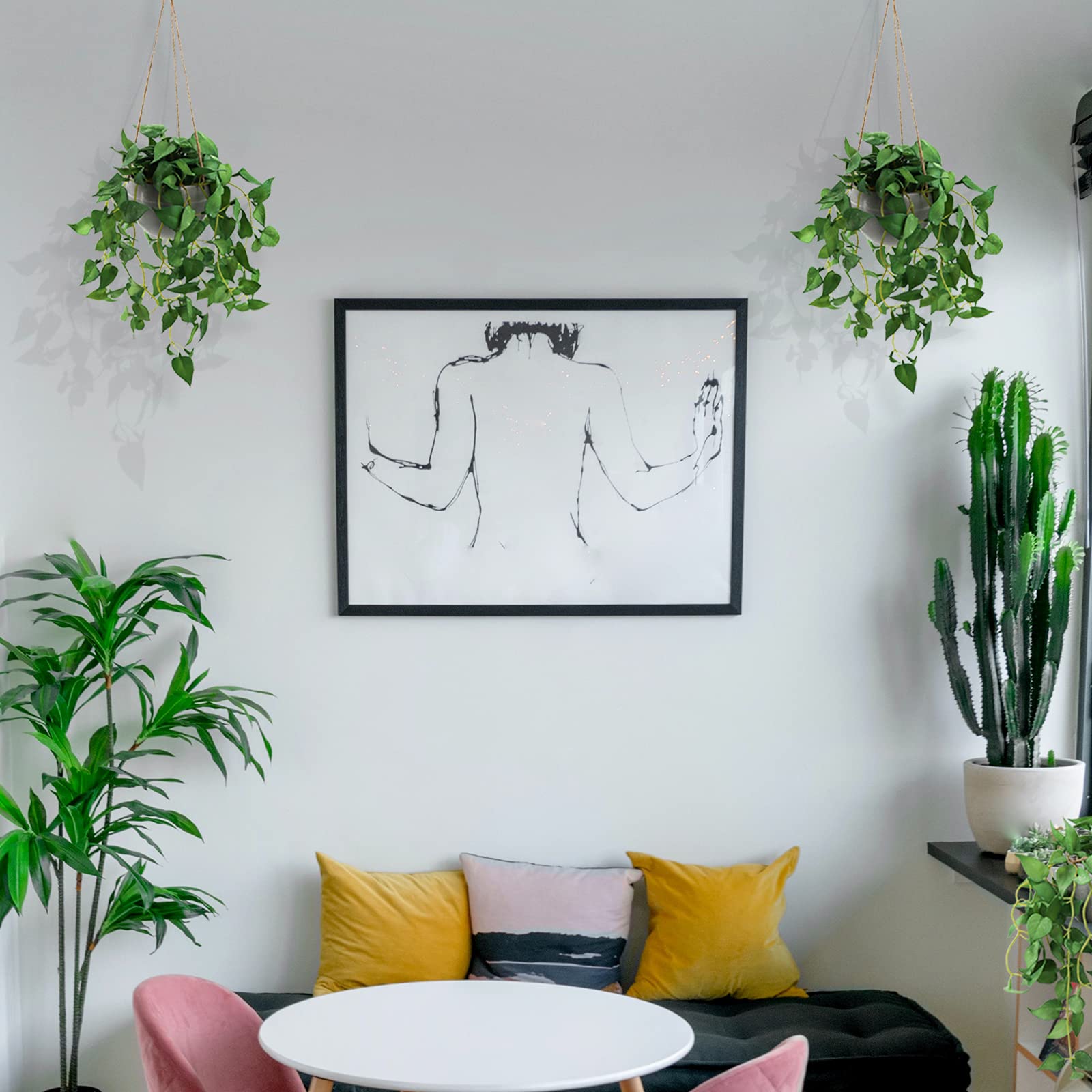 2 Pack Fake Hanging Plants with Pots - Artificial Anthurium Leaf Hanging Basket for Wall Decor - Indoor/Outdoor Home, Office, Patio & Garden Decoration