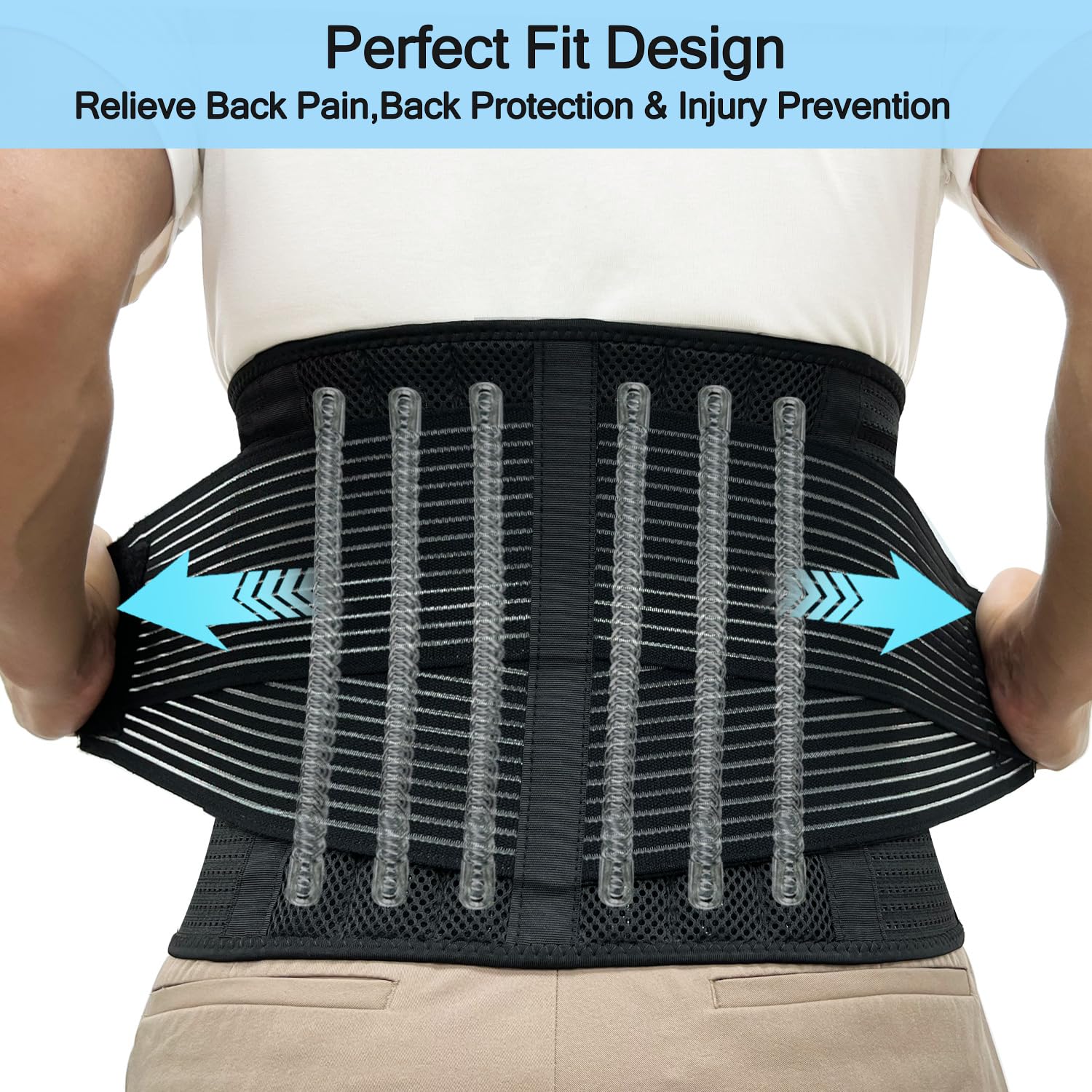 Men's & Women's Back Support Belt - Adjustable Lumbar Brace for Lower Back Pain Relief, Scoliosis, Sciatica & Herniated Disc - Black XL - Ideal for Workouts, Sports & Office Work