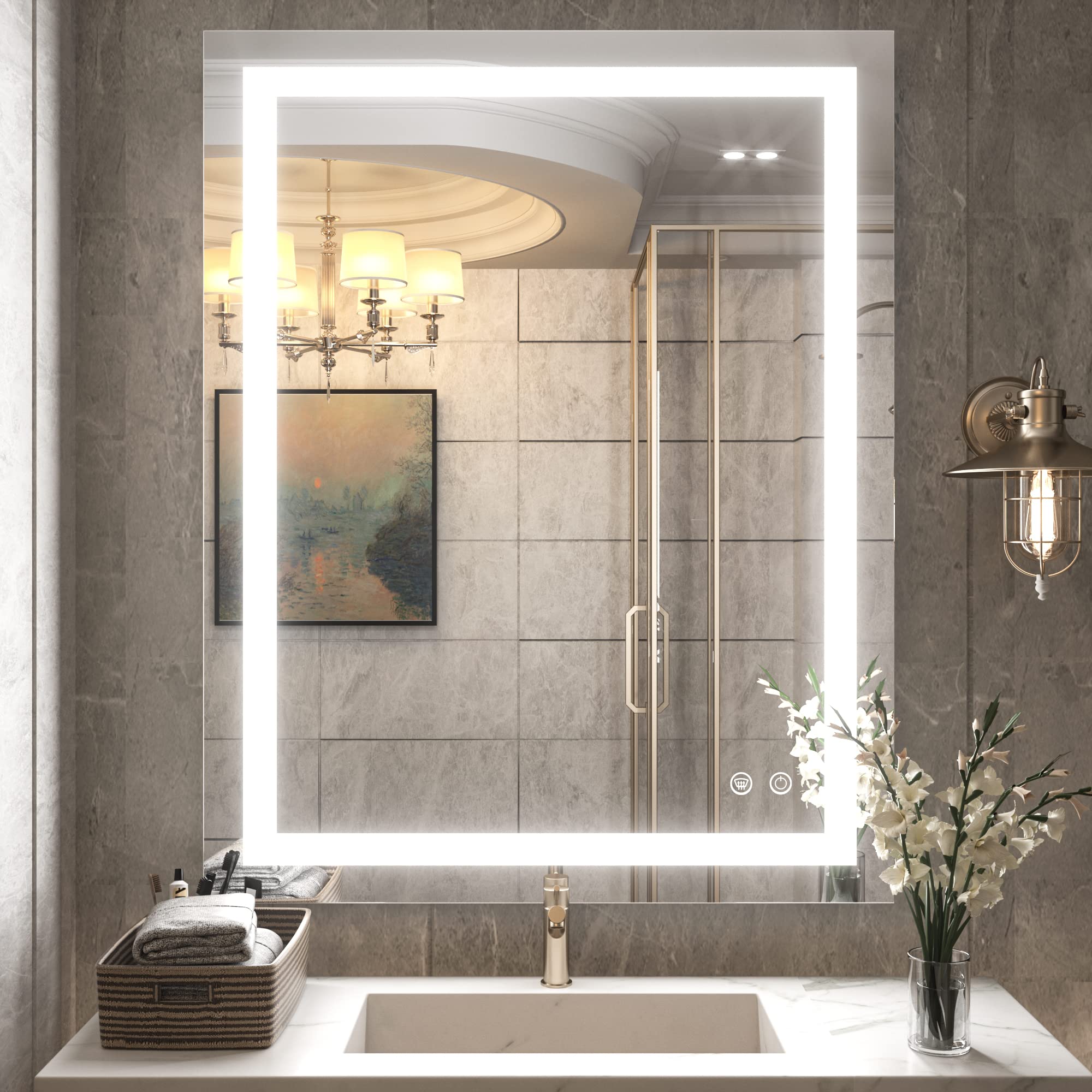 30 x 36 Inch LED Bathroom Mirror with Dimmable Lights - Anti-Fog Vanity Mirror for Makeup - Wall Mounted Modern Lighted Mirror with Tempered Glass - Perfect for Home Spa, Dressing Room & Luxury Bathroom Decor