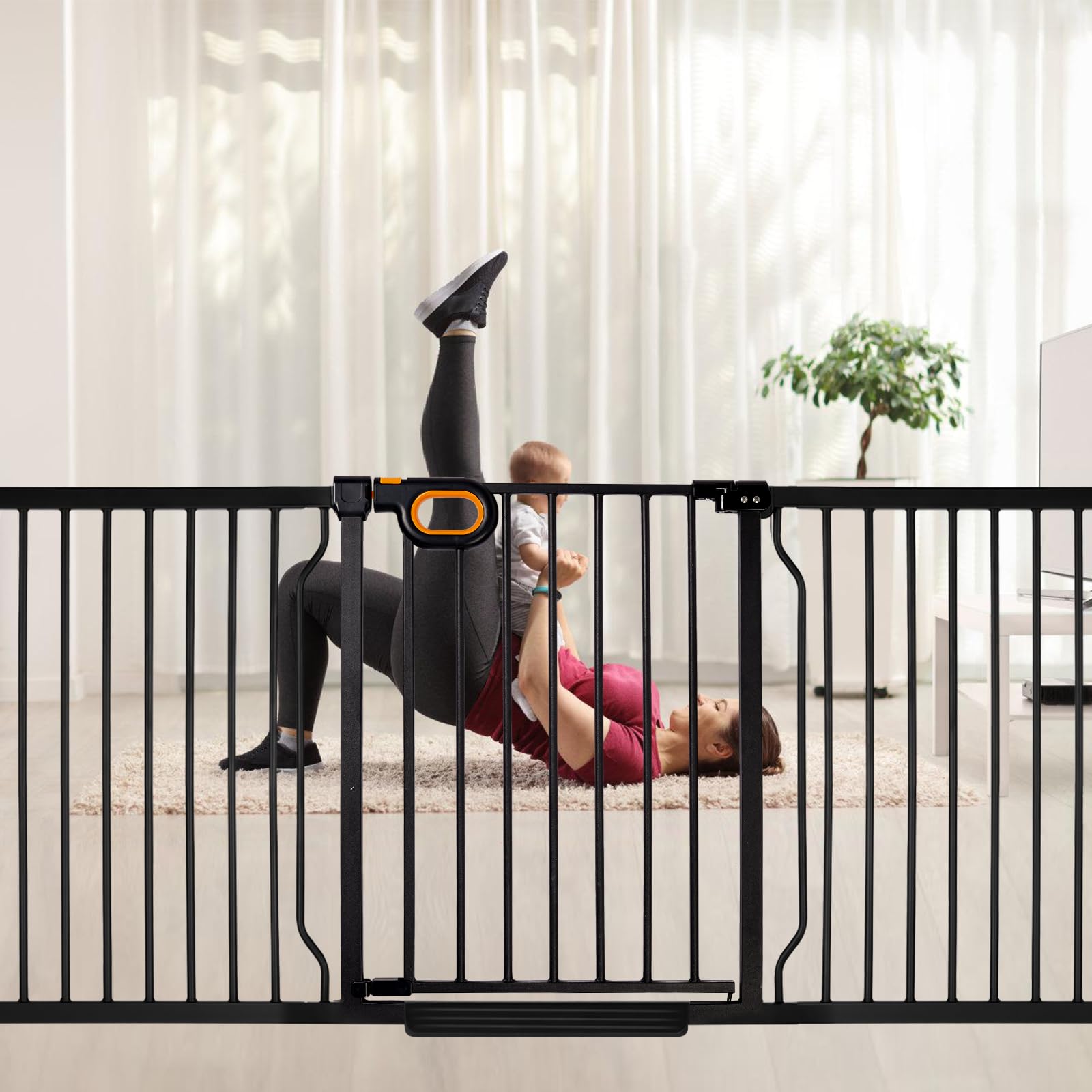 Owlie Extra Wide Baby Gate 75-85 Inch - No Drill Pressure Mount Safety Gate for Stairs, Doorways - Adjustable Indoor Pet Gate (30.5