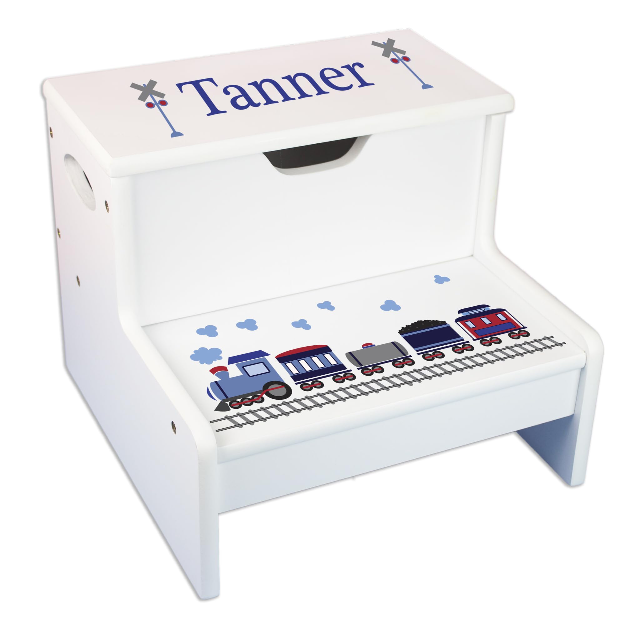 Foldable Train Step Stool with Storage - Kids Safety Step Ladder for Bathroom & Kitchen - Non-Slip Toddler Helper for Reaching Sink, Counter & Shelves