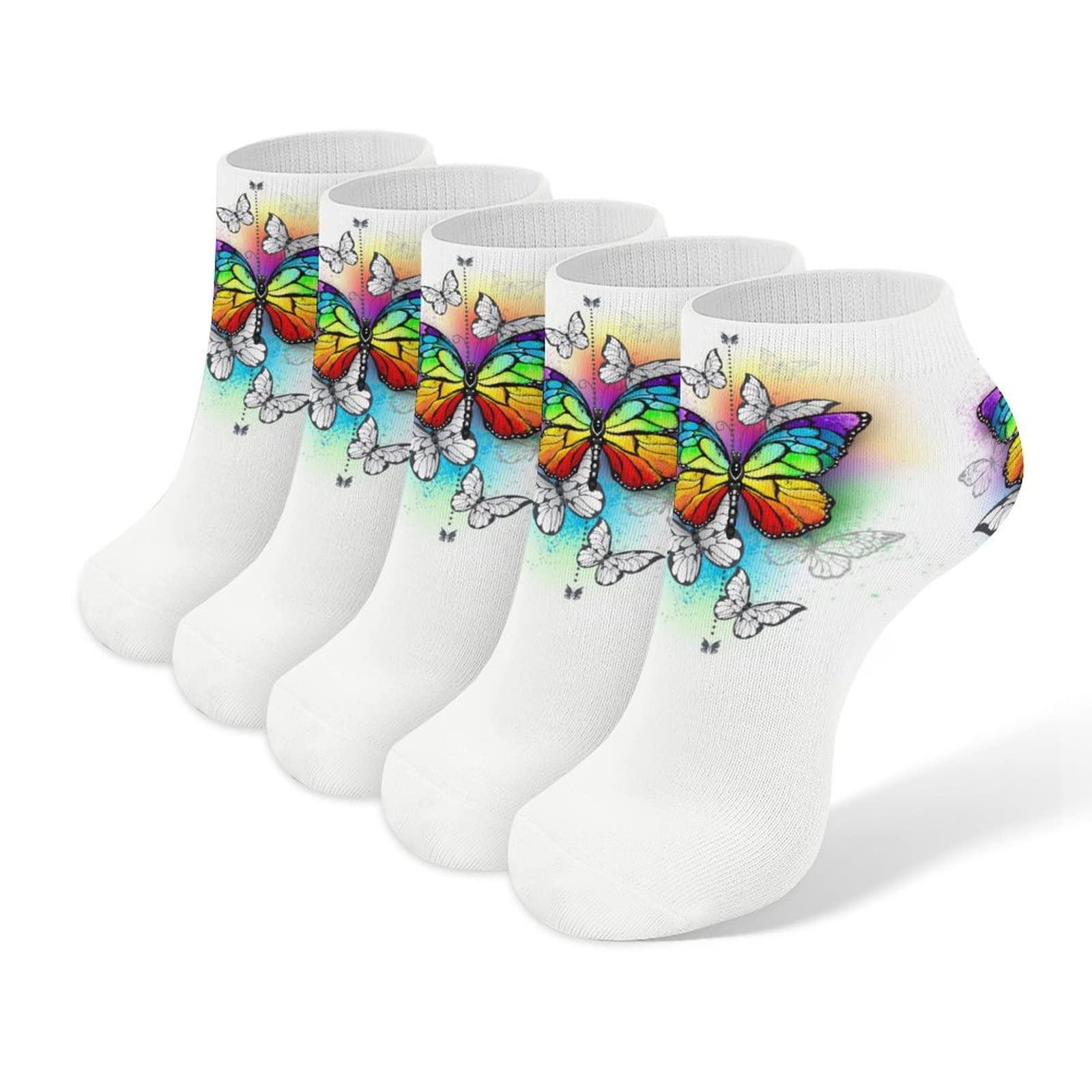 Colorful Rainbow Butterfly Low Cut Casual Socks for Women & Men - Comfortable Crew Socks for Running, Walking, and Everyday Wear
