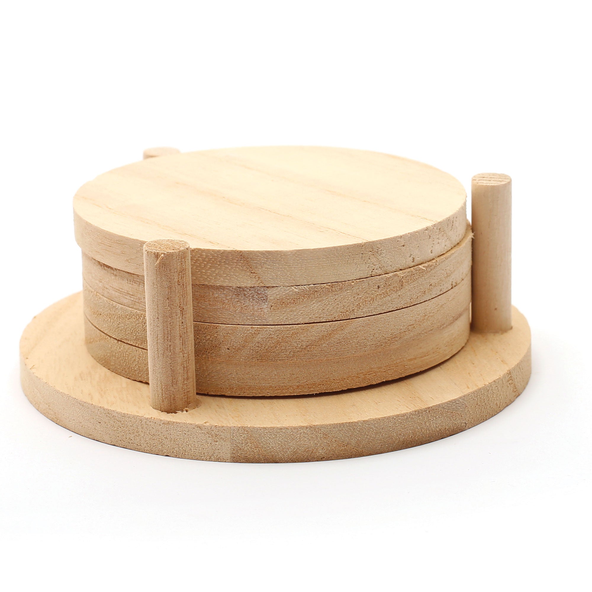 Premium 4-Piece Pawlonia Wooden Coaster Set - 12.5 x 12.5 x 1 cm - Natural Wood Drink Coasters for Coffee, Wine & Hot Beverages - Perfect for Home, Office & Restaurant Use