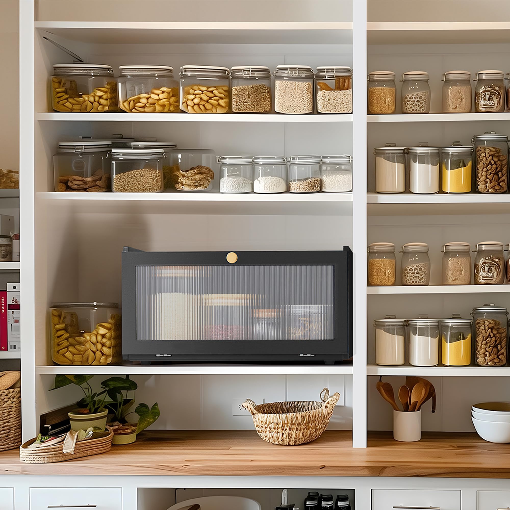 Modern Large Bamboo Bread Box with Window - Kitchen Countertop Bread Storage Container for Fresh Baked Goods | Perfect for Home, Bakery, and Restaurant Use