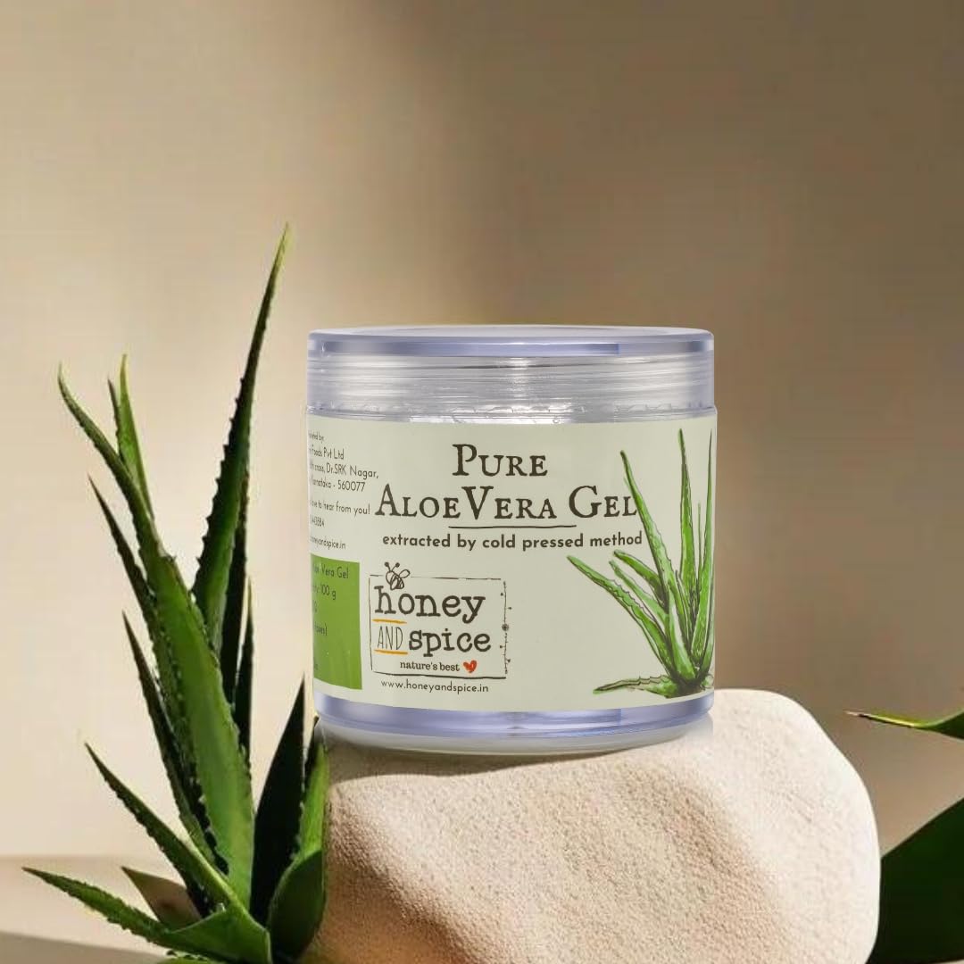 100% Pure Aloe Vera Gel with Honey & Spice - Natural Moisturizer for Face, Body & Hair Care - 3.5oz (100g) - Soothes Sunburn, Hydrates Skin & Promotes Hair Growth - Perfect for After-Sun Care, Daily Skincare & Scalp Treatment