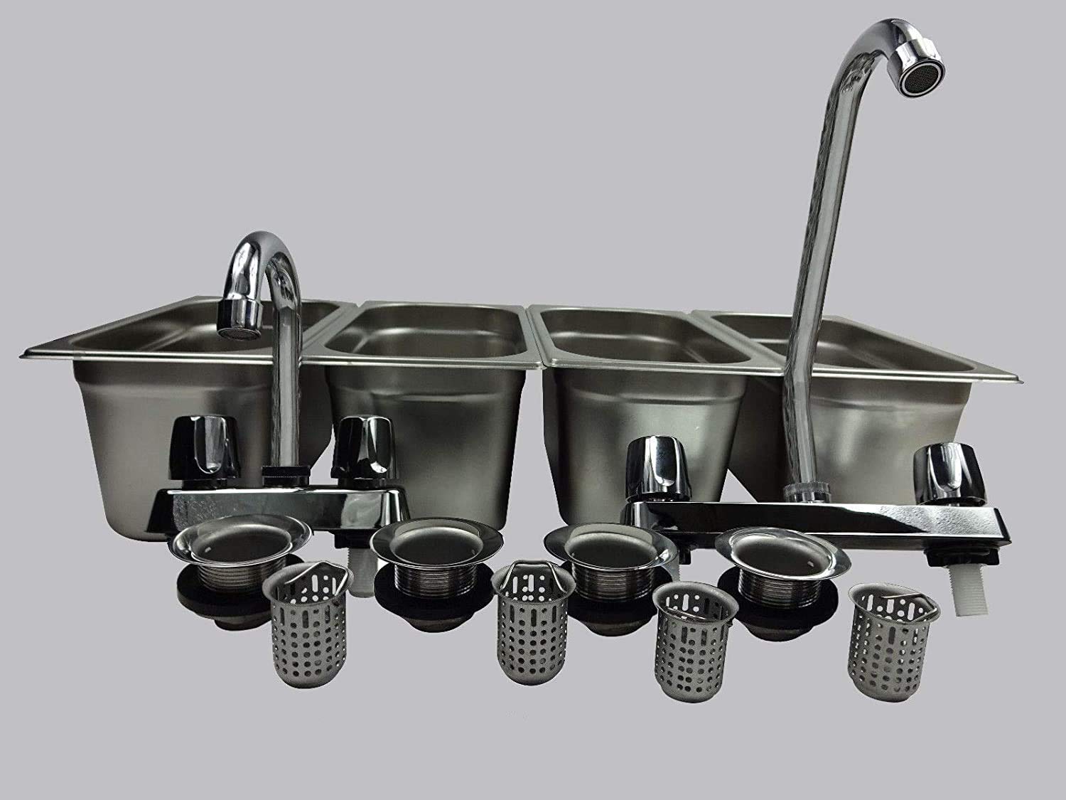 Commercial 4-Compartment Stainless Steel Sink Set with Hand Washing Station - NSF Certified for Food Trucks, Concession Stands & Mobile Kitchens - Perfect for Outdoor Events, Farmers Markets & Catering Businesses