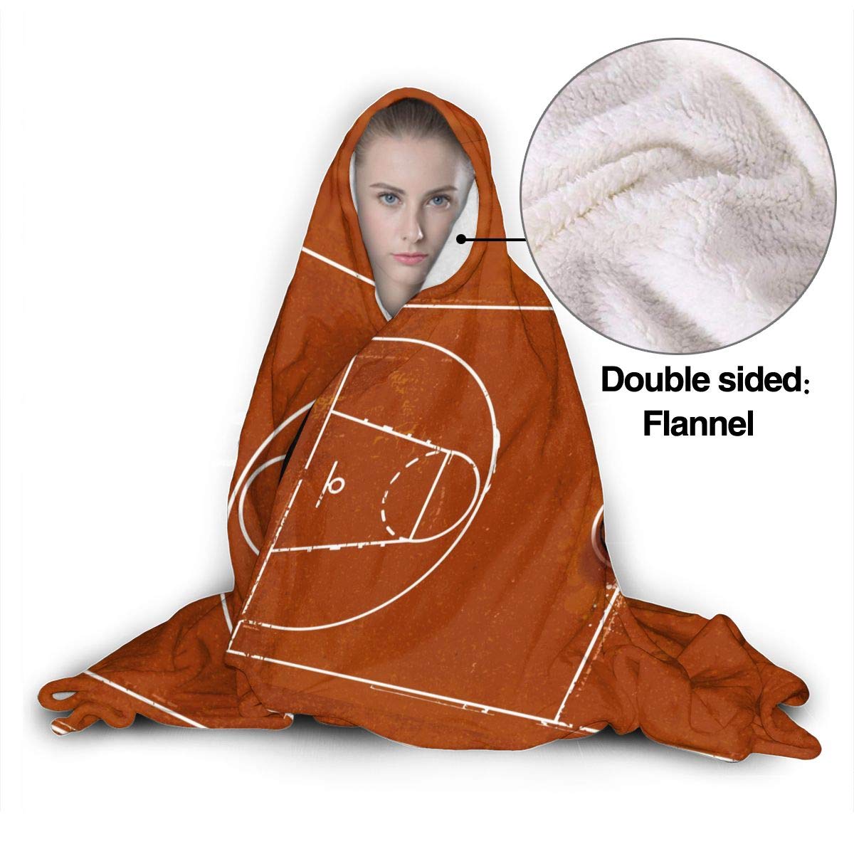 Soft Flannel Hooded Blanket - Lightweight Microfiber Throw for Couch, Sofa & Basketball Playground - Warm Cozy Decorative Blanket 50x40 Inch - All Season Use for Kids & Adults - Perfect for Movie Nights, Camping & Outdoor Activities