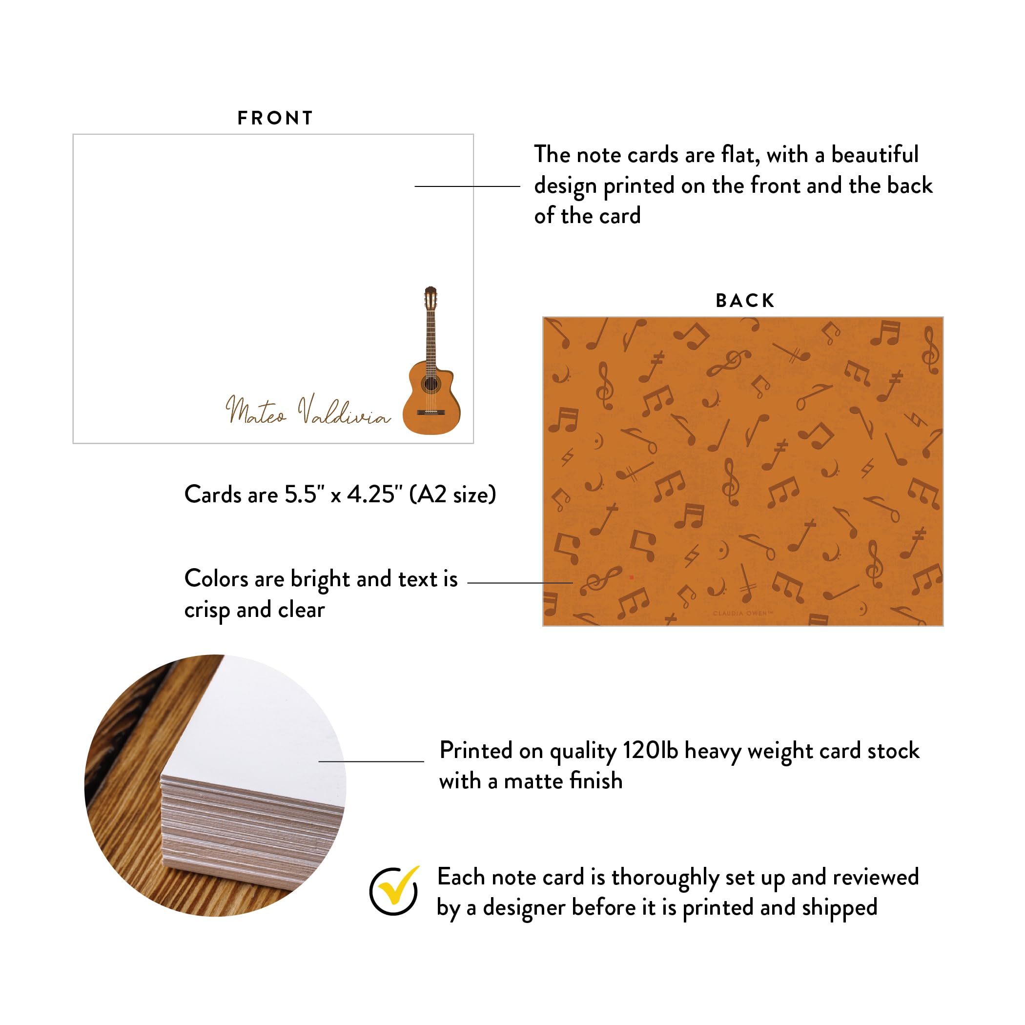 Personalized Guitar Note Cards with Envelopes - Custom Thank You Stationery Set, Choose Quantity & Envelope Color - Perfect for Musicians, Music Teachers & Guitar Lovers (Birthday, Wedding, Thank You Notes)