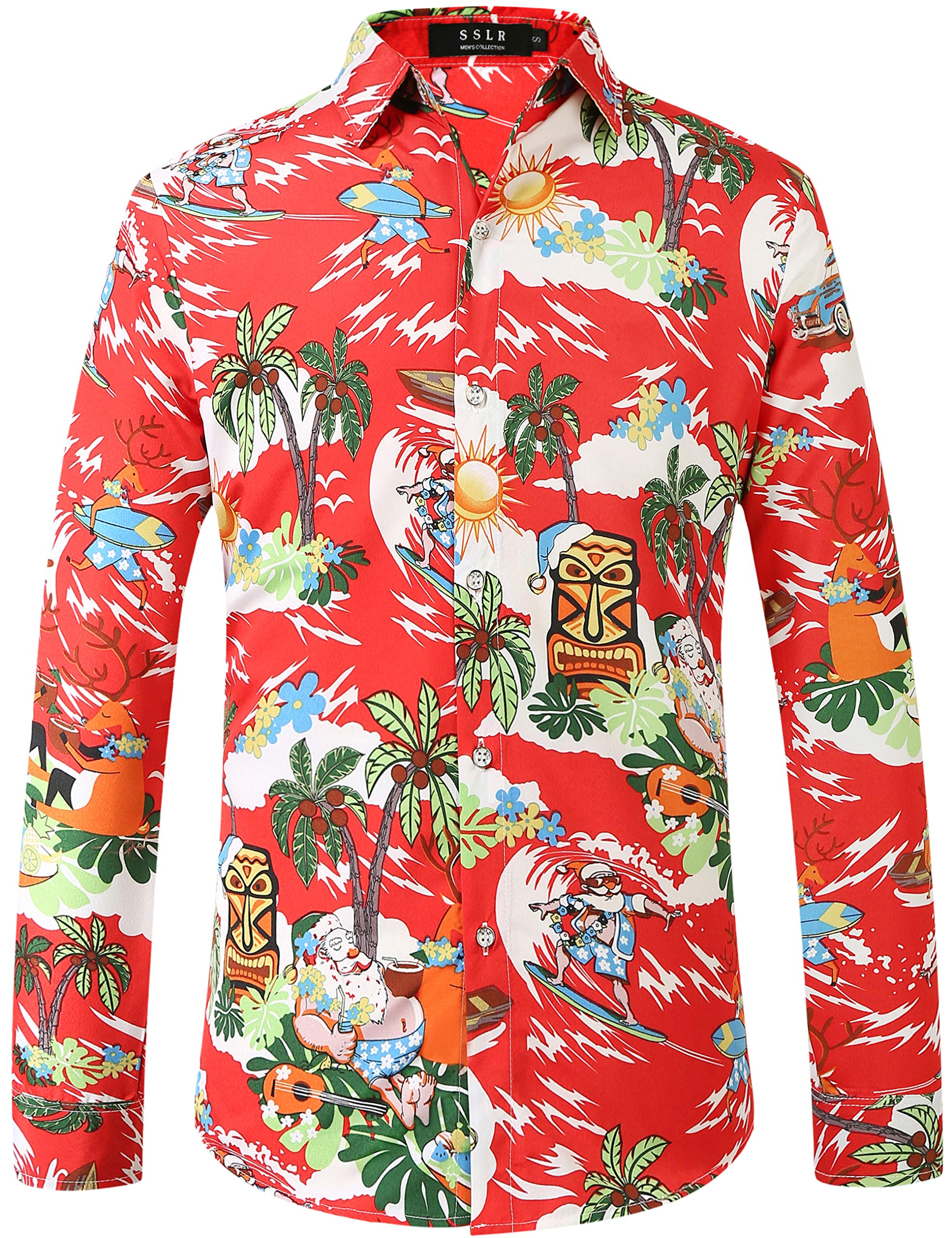 Men's Christmas Santa Claus Party Button Down Long Sleeve Shirt - Festive Holiday Office & Family Gathering Outfit - Funny Xmas Gift for Dad, Husband & Boyfriend