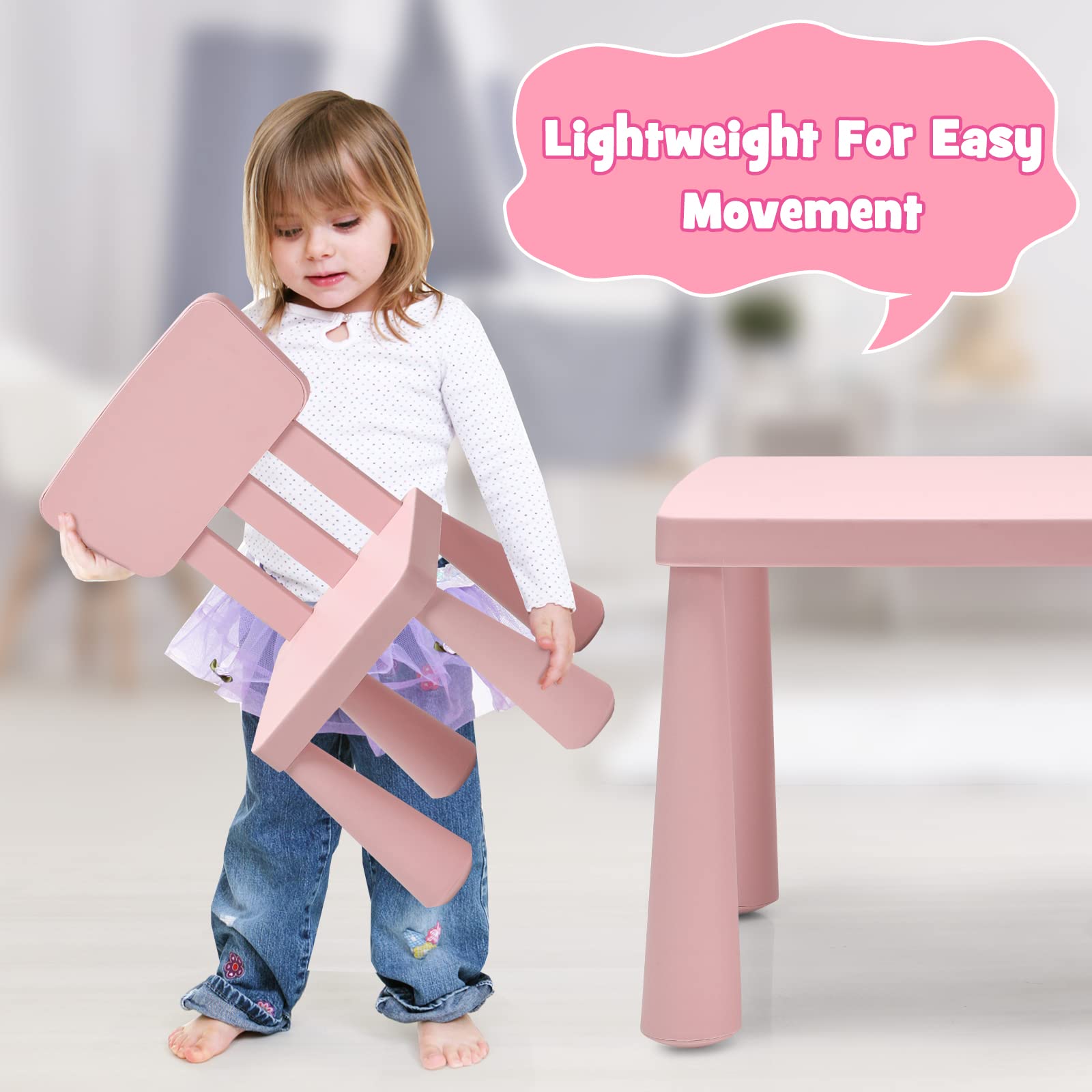 HONEY JOY Kids Table and Chair Set - 3-Piece Plastic Toddler Furniture for Art, Crafts & Play | Easy-Clean Tabletop with 2 Chairs | Perfect for Daycare, Playroom & Home | Gift for Boys & Girls (Pink)