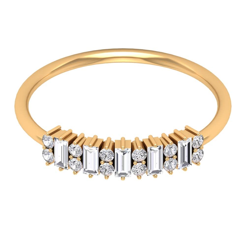 1/2 CT Diamond Stackable Ring - Minimalist 14K Solid Gold Baguette & Round Cut Diamond Band for Women - Perfect for Layering, Wedding, Anniversary & Everyday Elegance