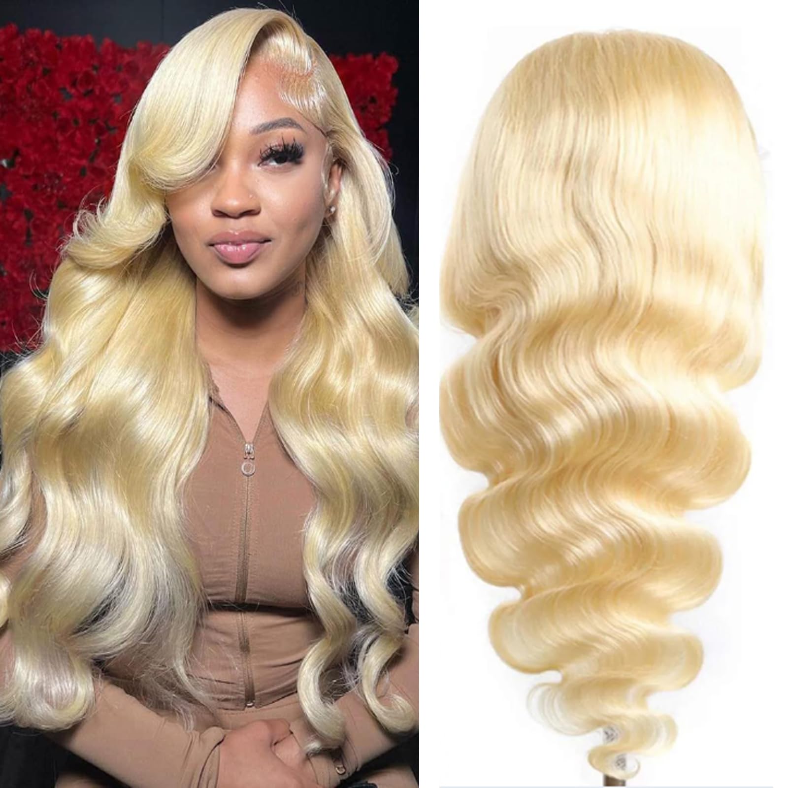 28 Inch 613 Blonde Human Hair Lace Front Wig - 180% Density HD Lace Frontal with 4x4 Closure - Pre Plucked Glueless Body Wave Wig for Black Women | Perfect for Daily Wear, Cosplay, and Special Occasions
