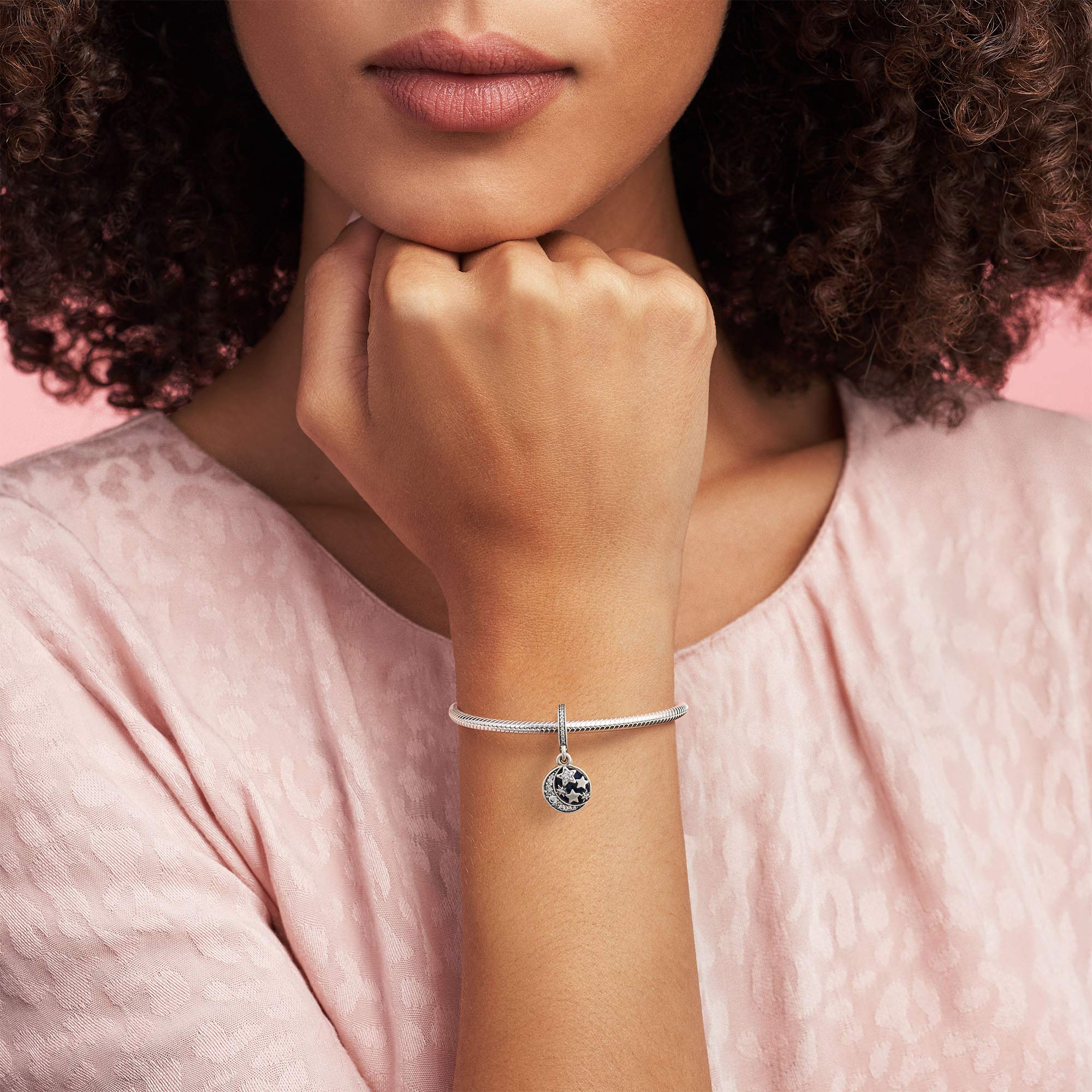 PANDORA Moon & Blue Sky Dangle Charm - Sterling Silver Enamel & Cubic Zirconia Jewelry - Compatible with PANDORA Moments Bracelets - Elegant Gift for Women with Gift Box - Perfect for Birthdays, Anniversaries & Special Occasions